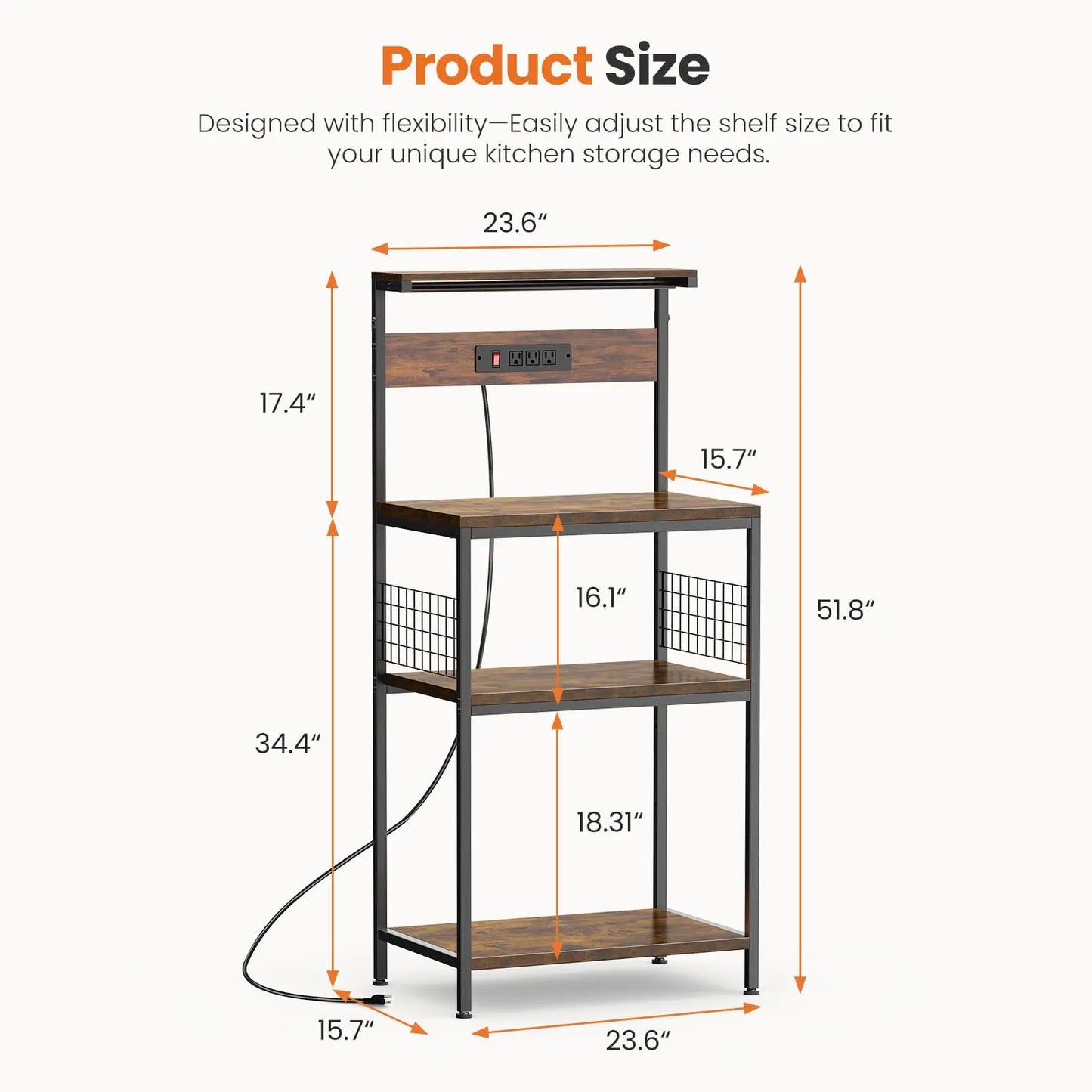 JHK Kitchen Bakers Rack With Power Outlet 4 Tier Microwave Oven Stand