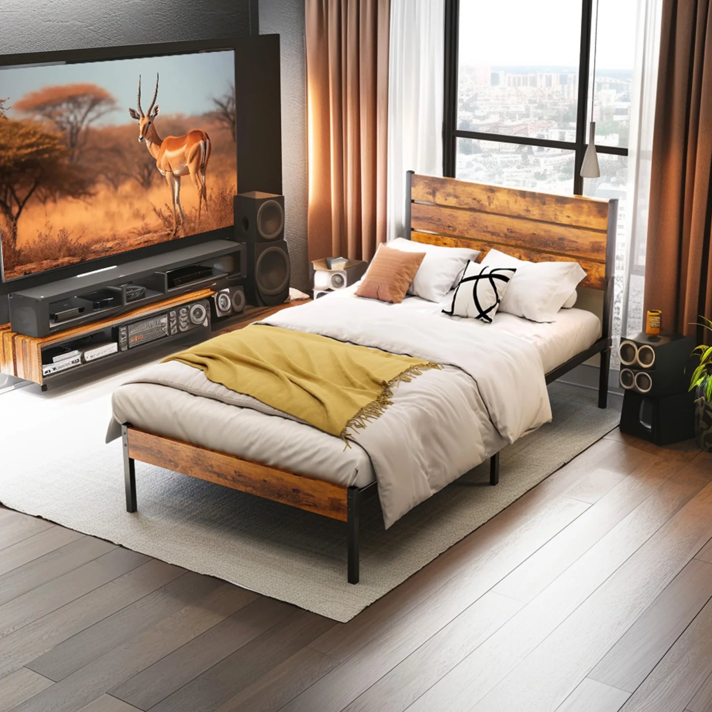 JHK 800 Lbs Platform Bed Frame With Headboard And Footboard