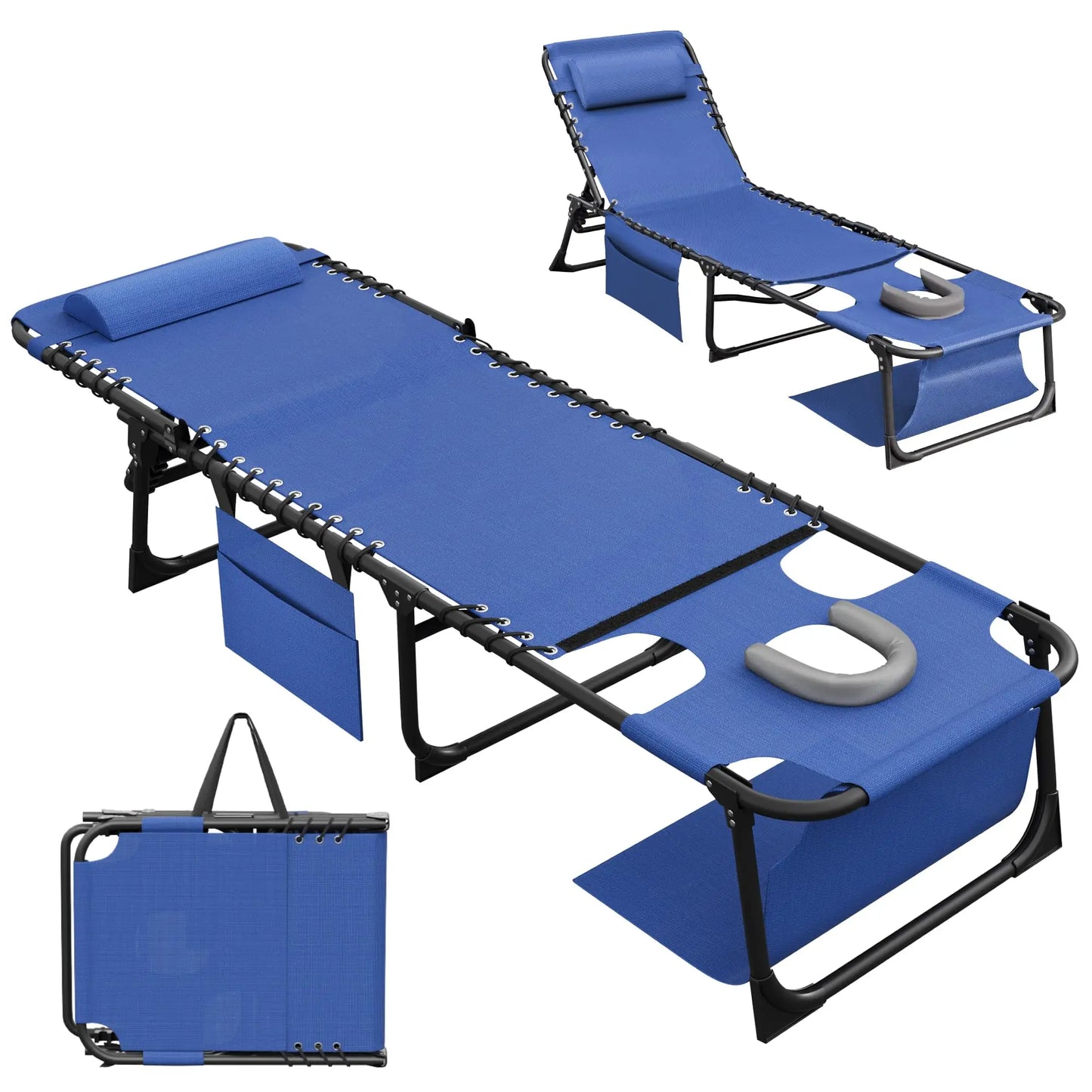 Outdoor Folding Lounge Chair With Face Hole For Pool Patio