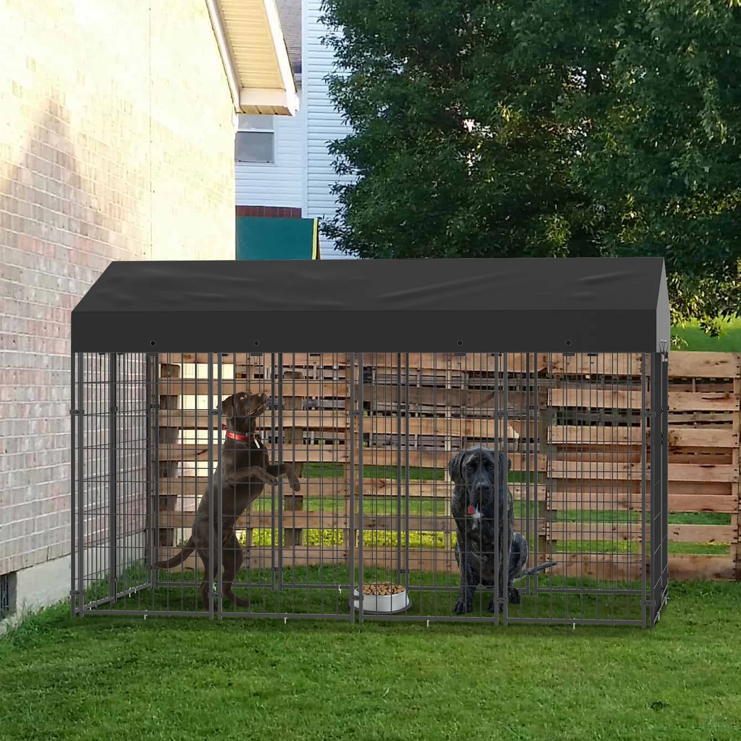 BINGOPAW Large Outdoor Dog Kennel With Welded Wire Canopy