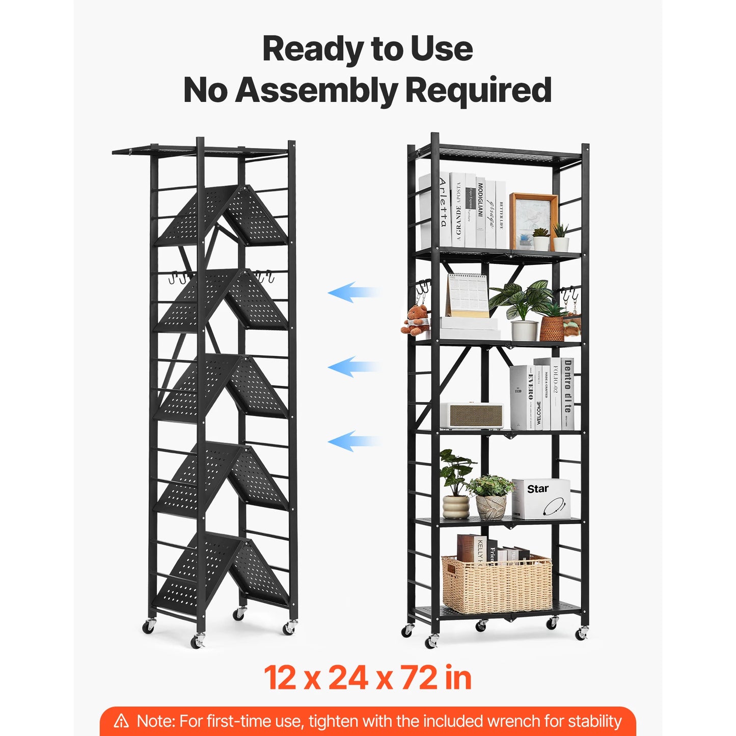 SucceBuy 6 Tier Foldable Storage Shelf With Wheels For Garage