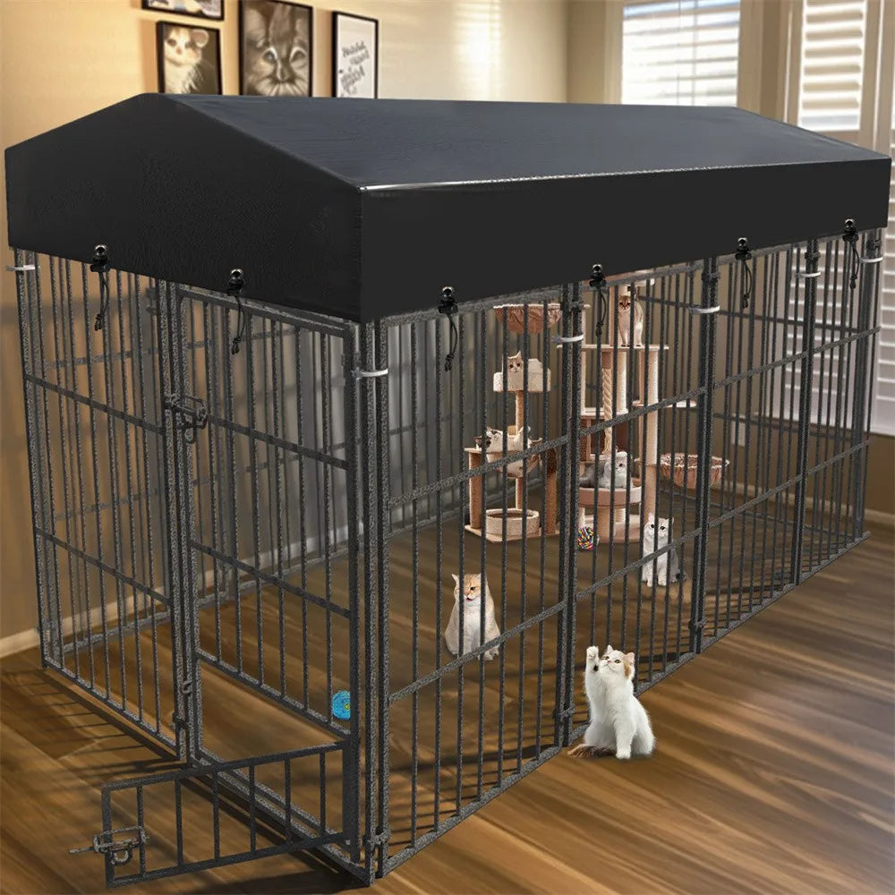 BORWART Heavy Duty Large Dog Kennel Welded Metal Playpen With Roof Cover