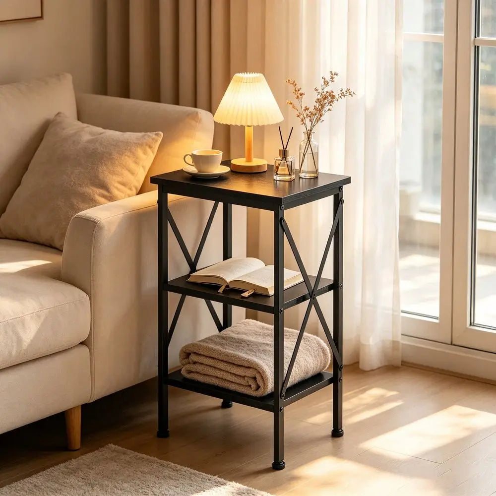 3 Tier End Table With Storage Shelves Bedroom Living Room