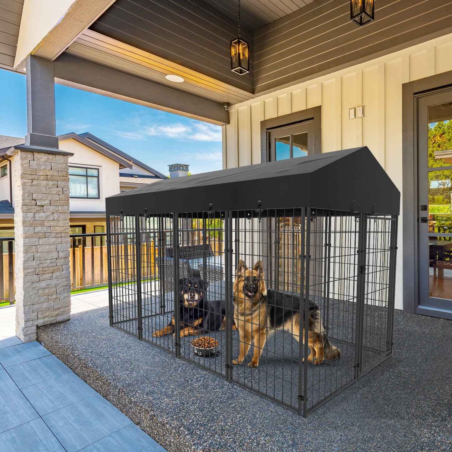BINGOPAW Large Outdoor Dog Kennel With Welded Wire Canopy