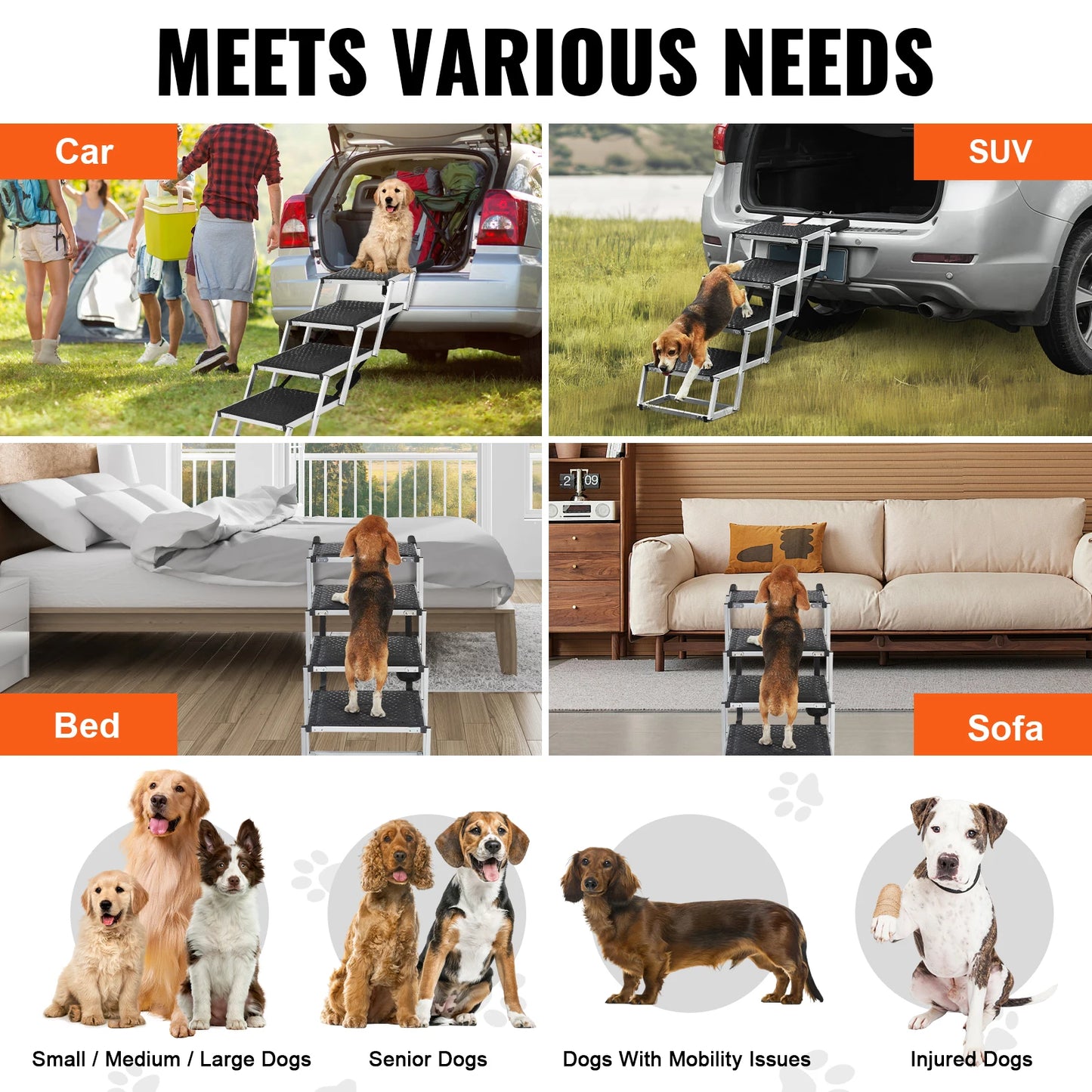 SucceBuy Car Dog Stair Folding Portable Pet Steps For Cars