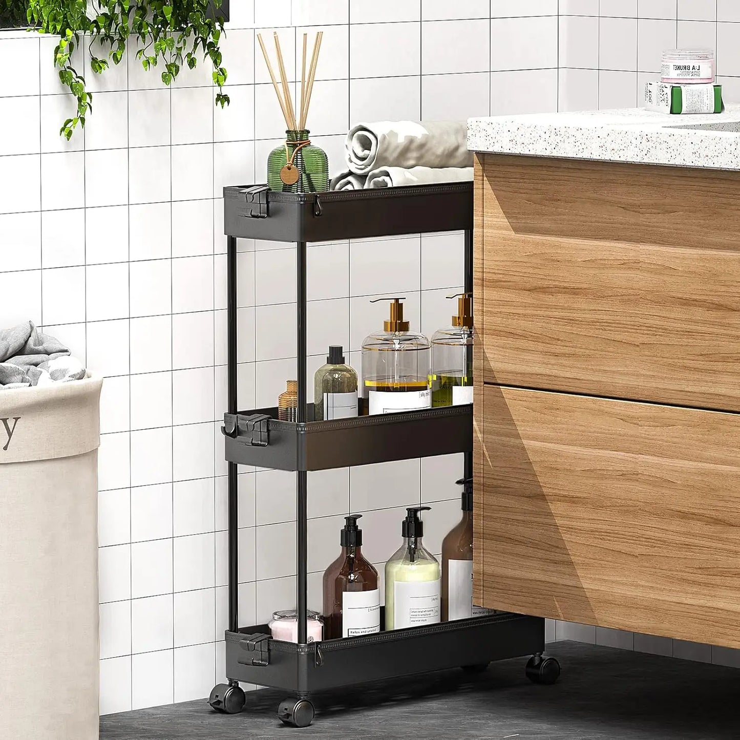 NBVCX Slim 3-Tier Rolling Storage Cart For Narrow Spaces