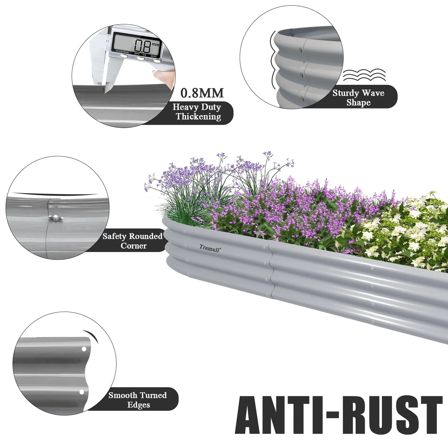 Tramull Galvanized Raised Garden Bed Outdoor Planter For Vegetables Herbs