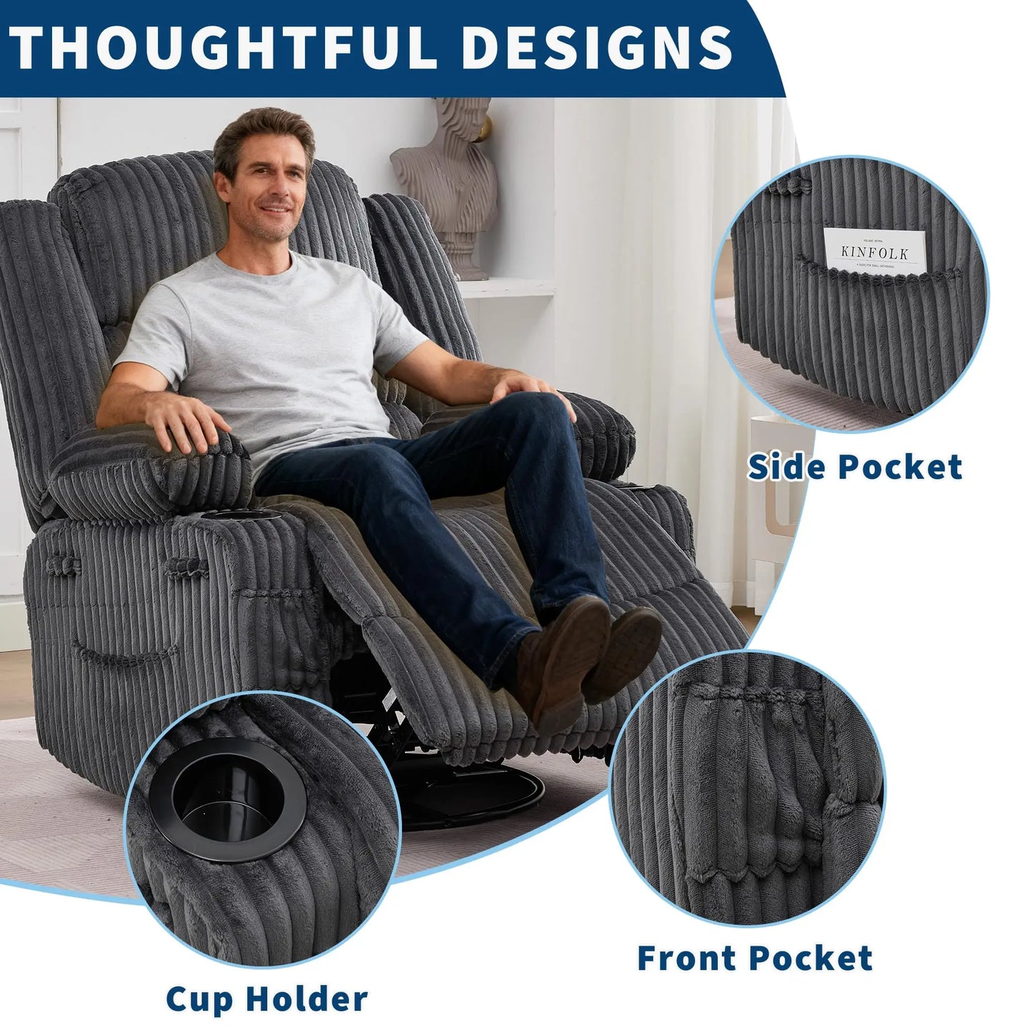 HiMISS 360° Swivel Rocking Glider Chair With Cup Holder