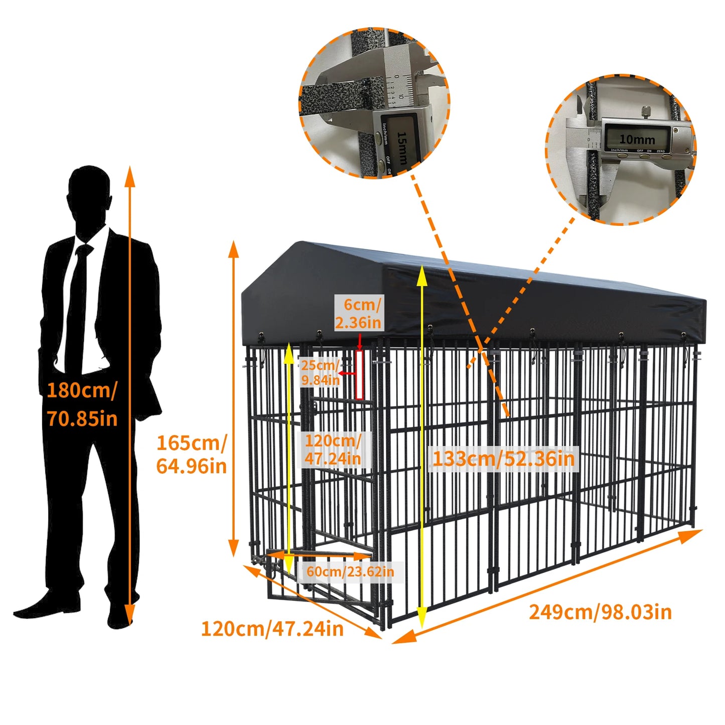 BORWART Heavy Duty Large Dog Kennel Welded Metal Playpen With Roof Cover