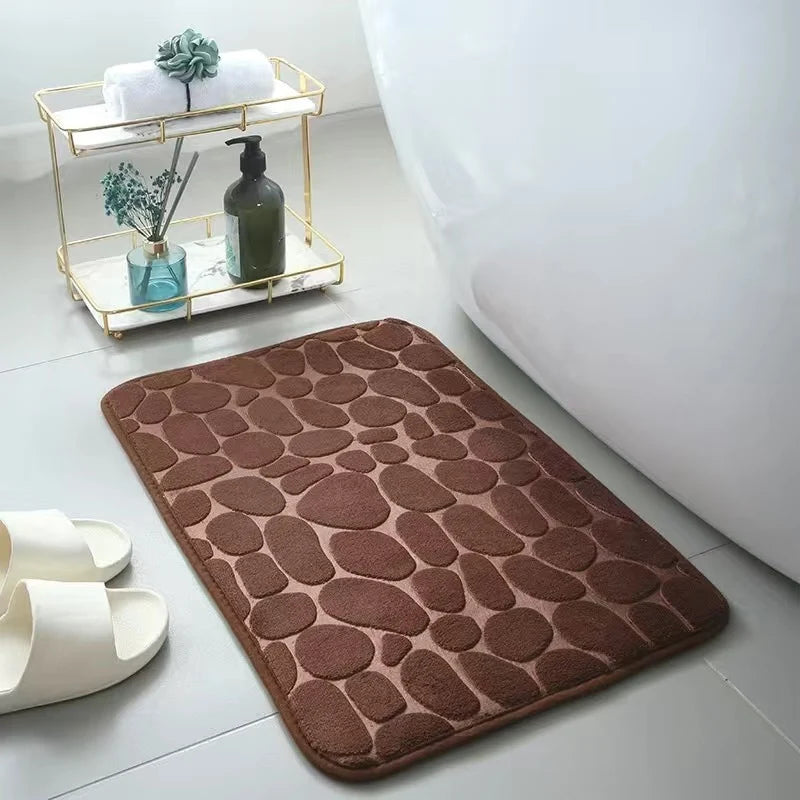 Cobblestone Embossed Non Slip Bath Mat Memory Foam