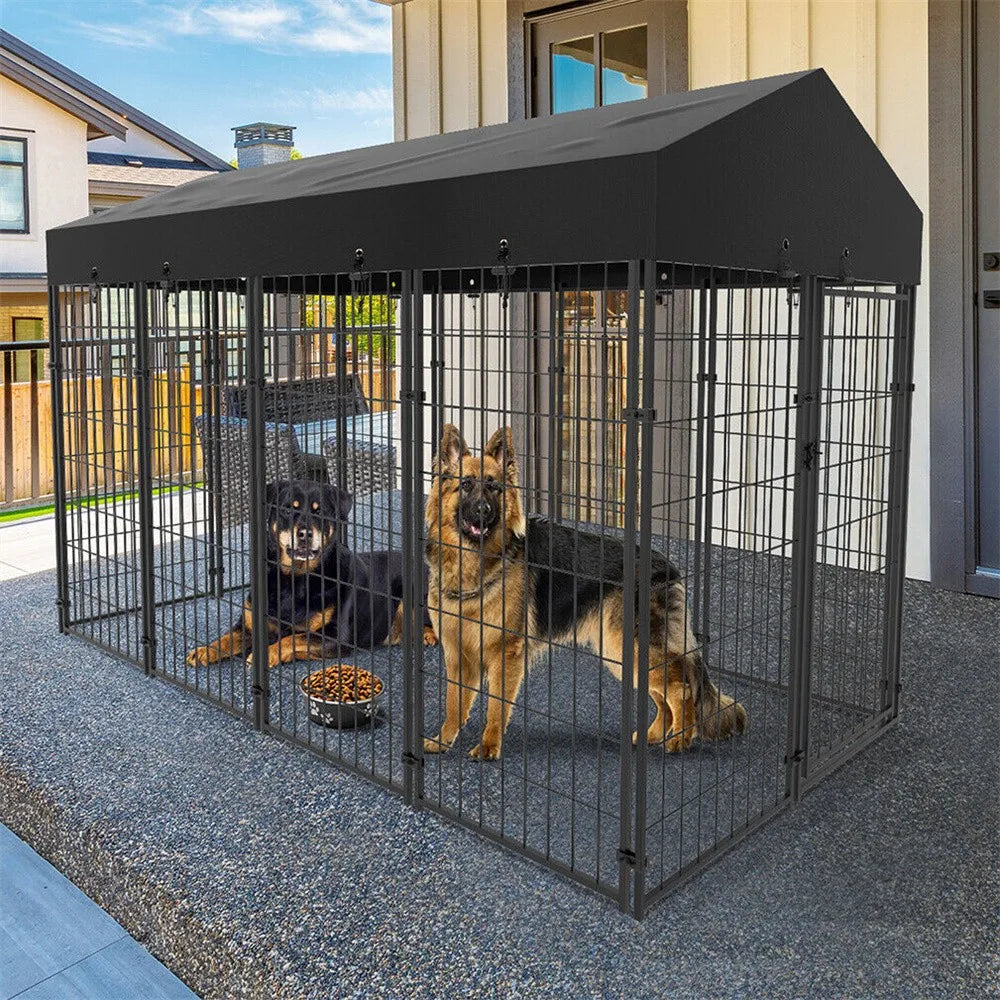 BORWART Heavy Duty Large Dog Kennel Welded Metal Playpen With Roof Cover