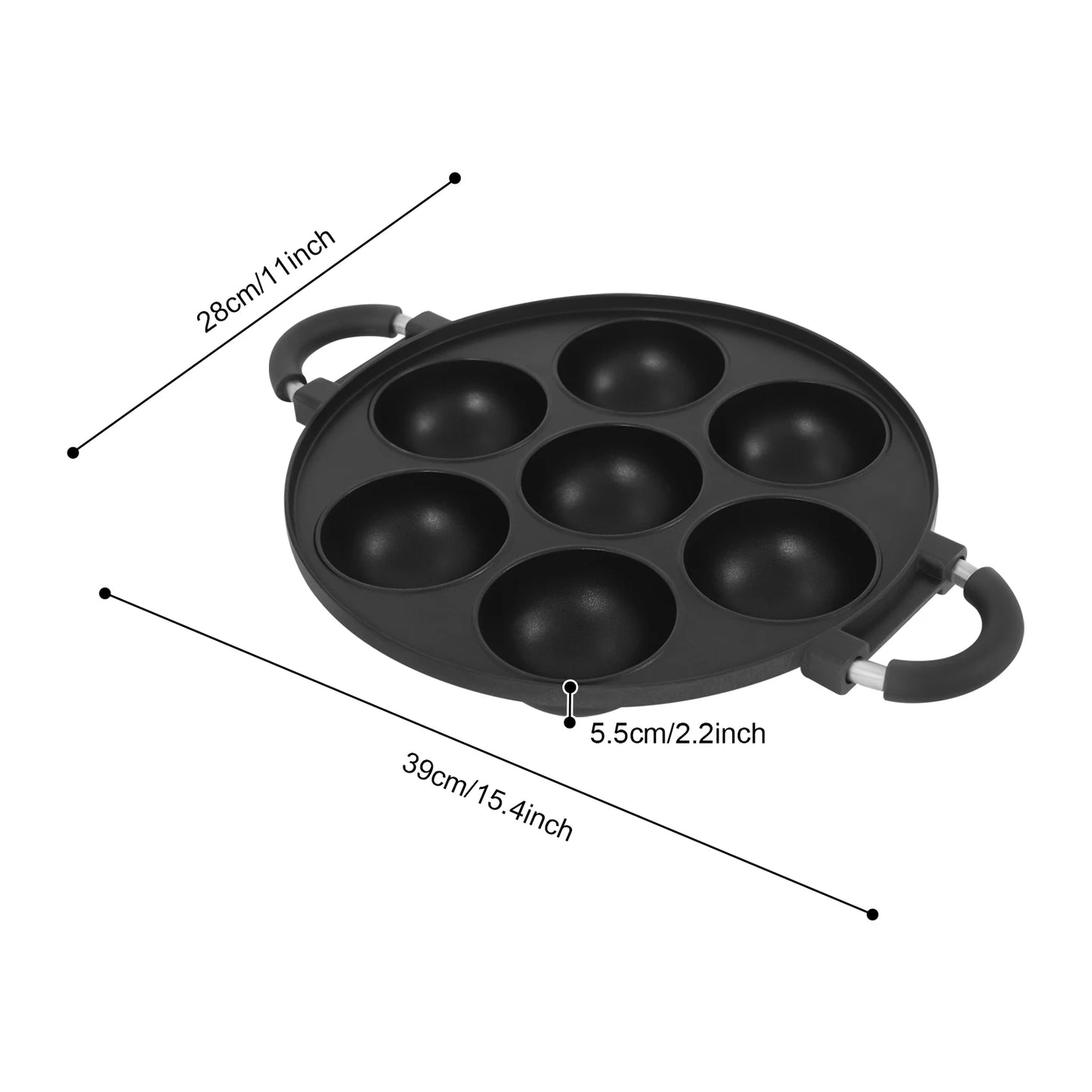 Bymaocar 7 Hole Cake Pan With Handle Nonstick Takoyaki Maker