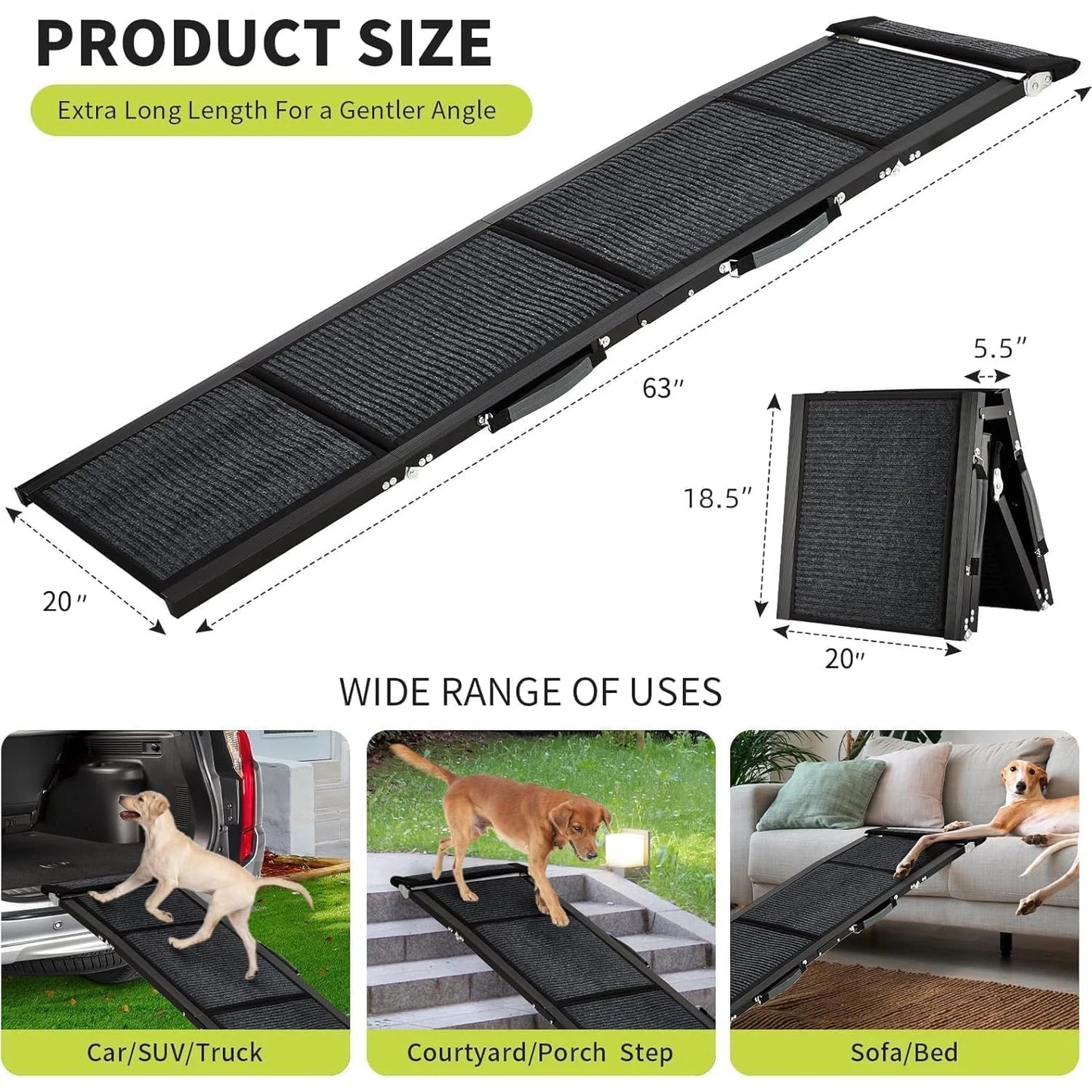 HiMiss Foldable Dog Car Ramp Non Slip Grip Large Breeds