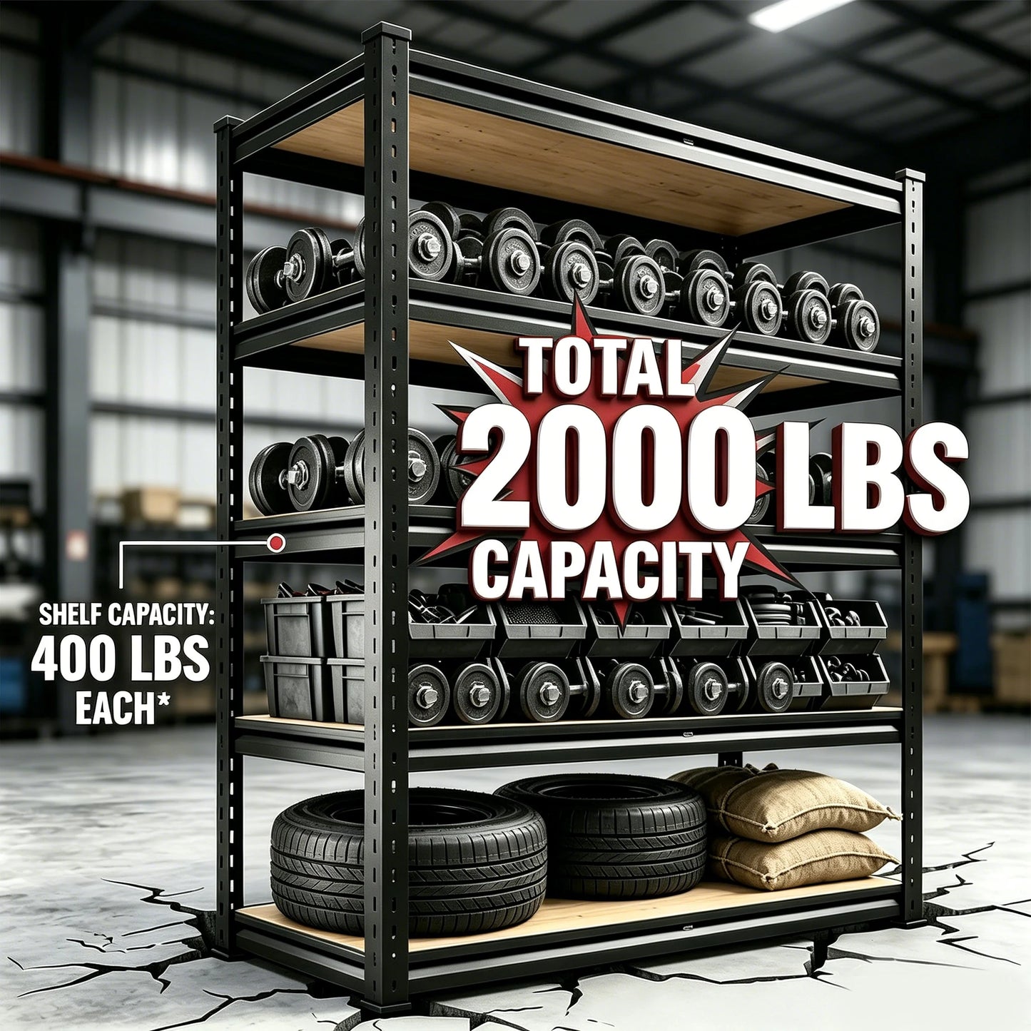 Heavy Duty 5-Tier Metal Storage Rack With MDF Shelves
