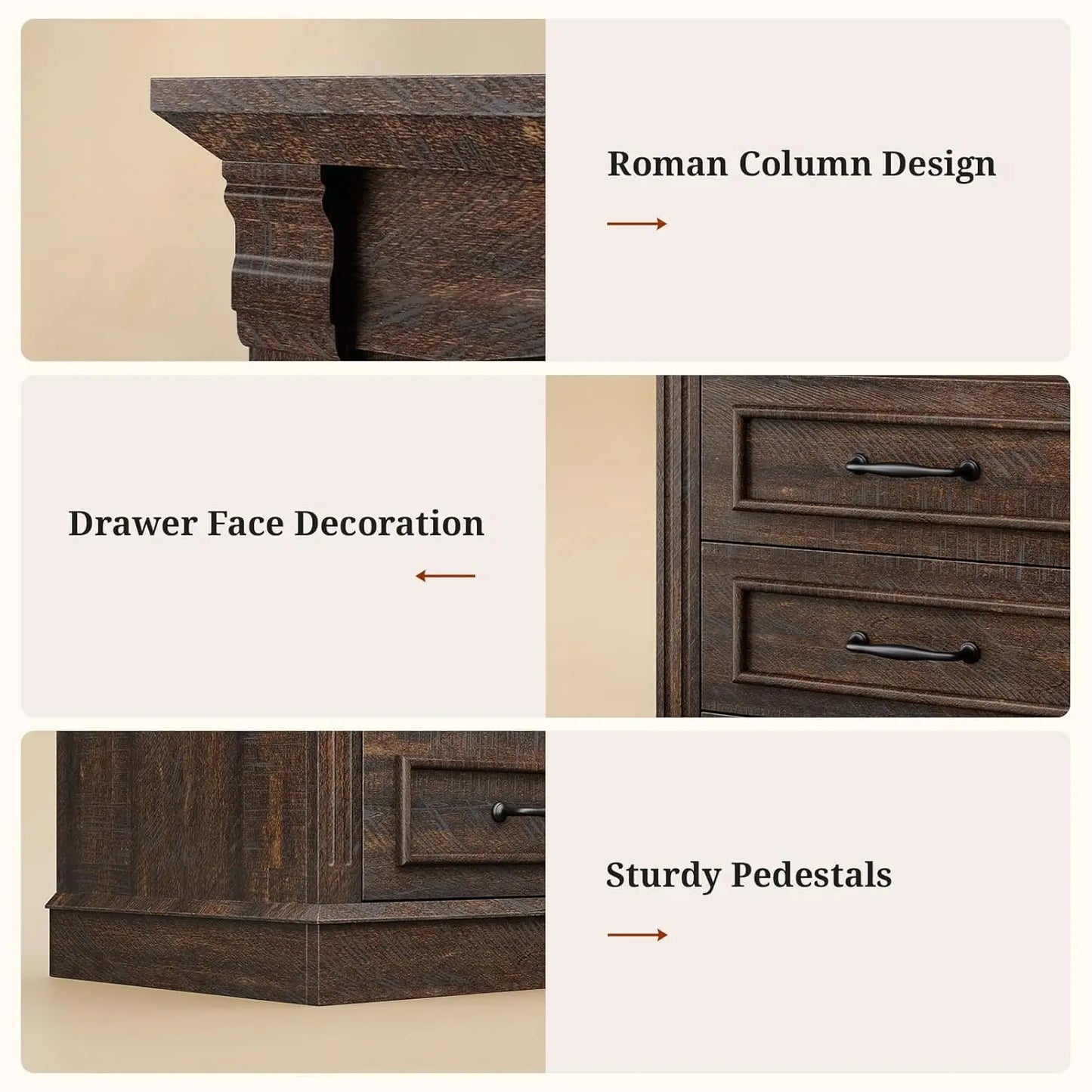 Frame Modern Nightstand With Three Drawers Charging Station LED