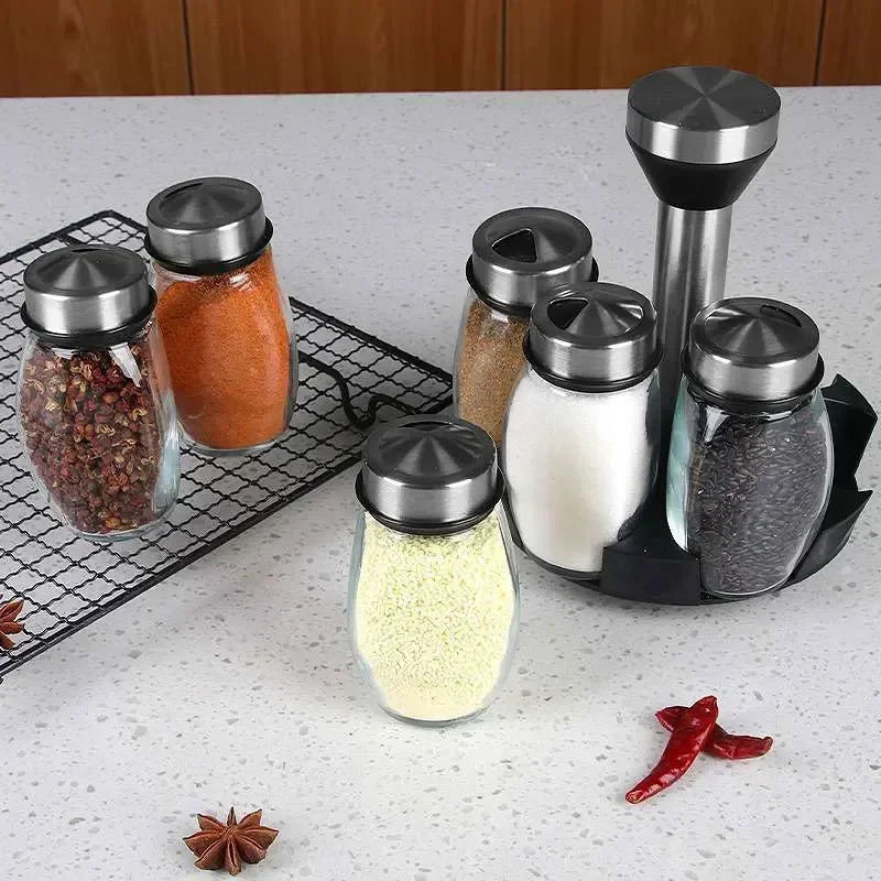 Glass Spice Jar Set With Rack For Seasoning And Storage