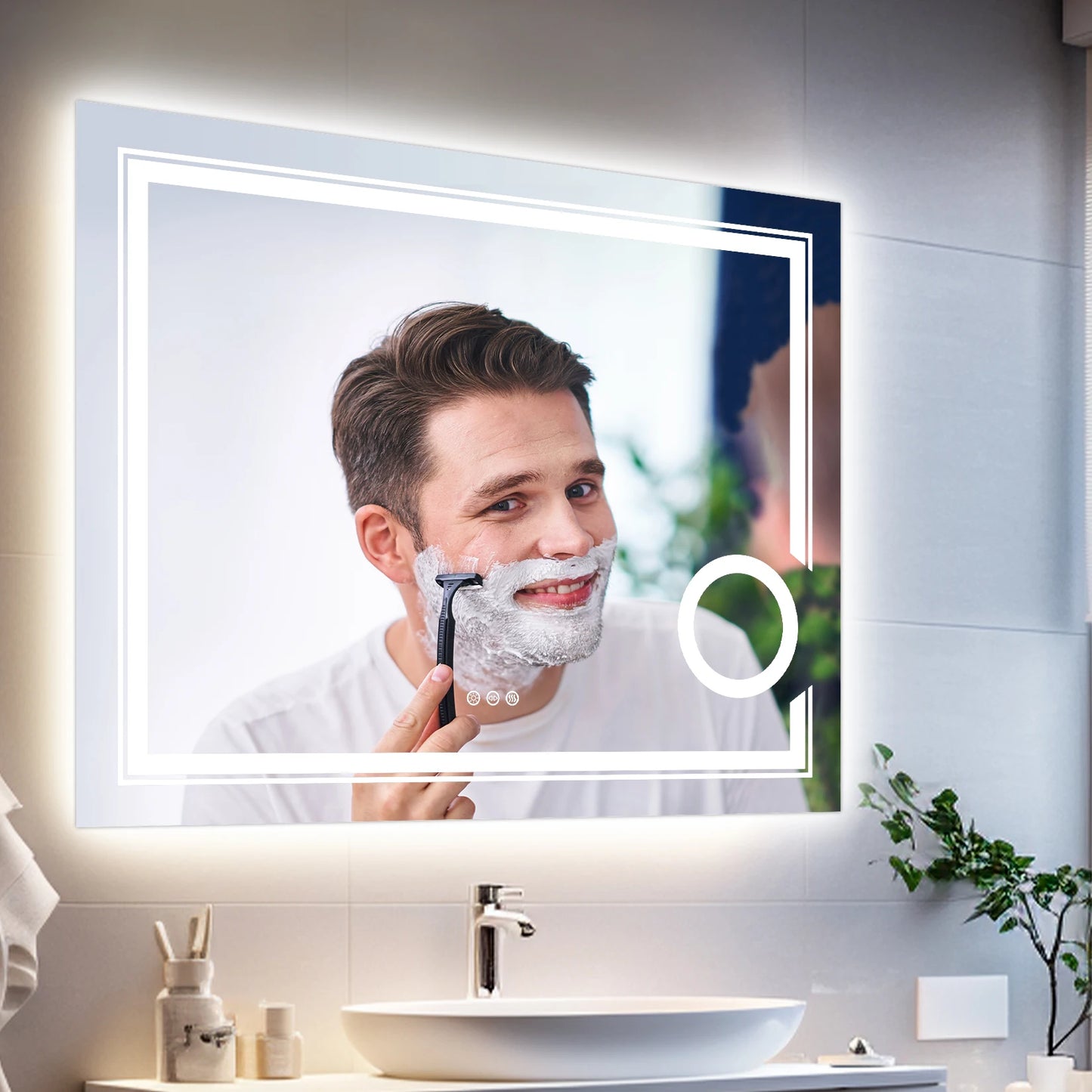 Wisfor LED Lighted Smart Bathroom Mirror 3X Magnifier Wall Mounted Anti Fog