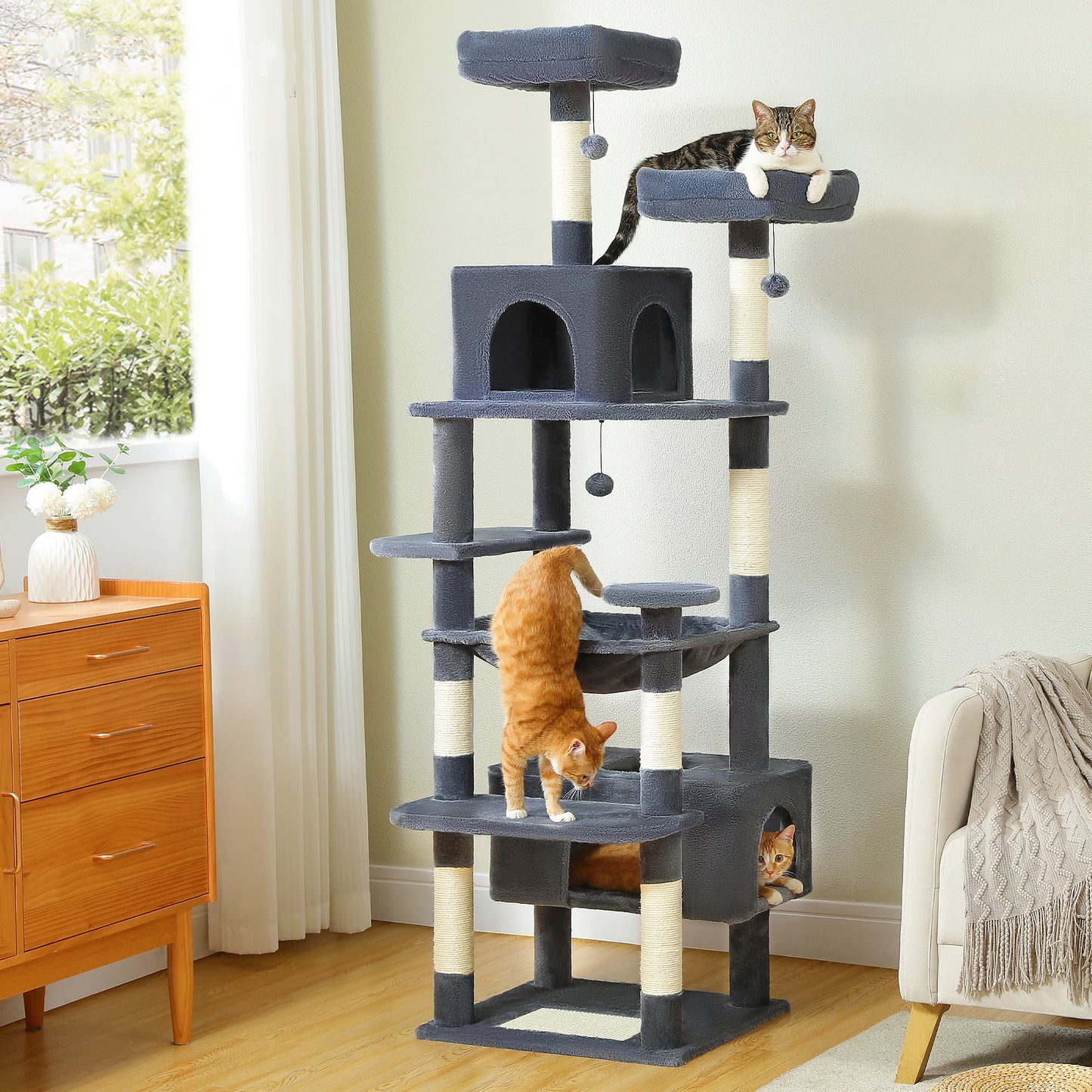 PEQULTI Multi Level Cat Tree Tower With Scratching Posts Hammock
