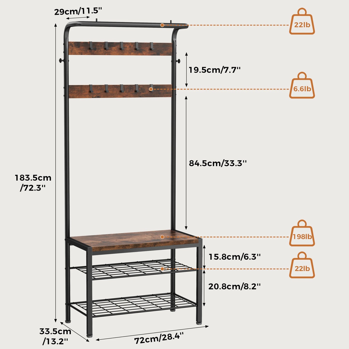 JHK 4-In-1 Coat Rack With Shoe Bench And Entryway Storage