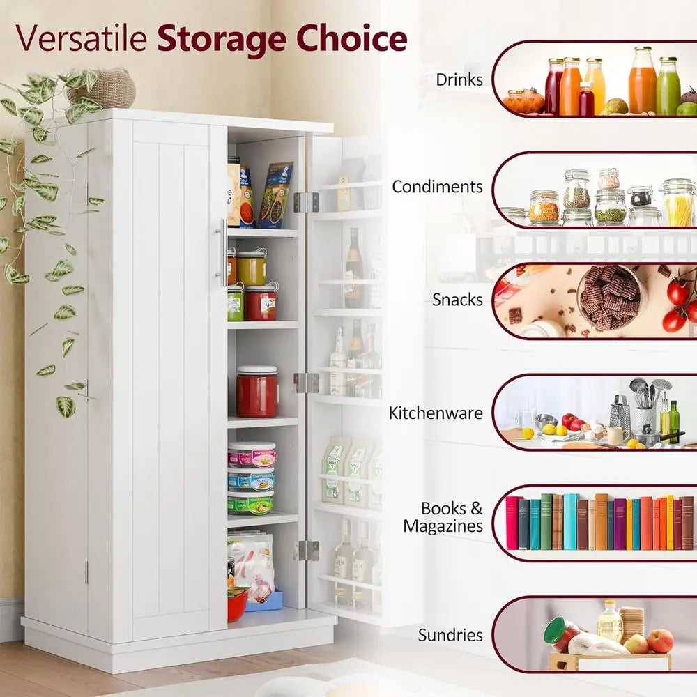Freestanding Adjustable Shelf Pantry Cabinet For Kitchen And Dining