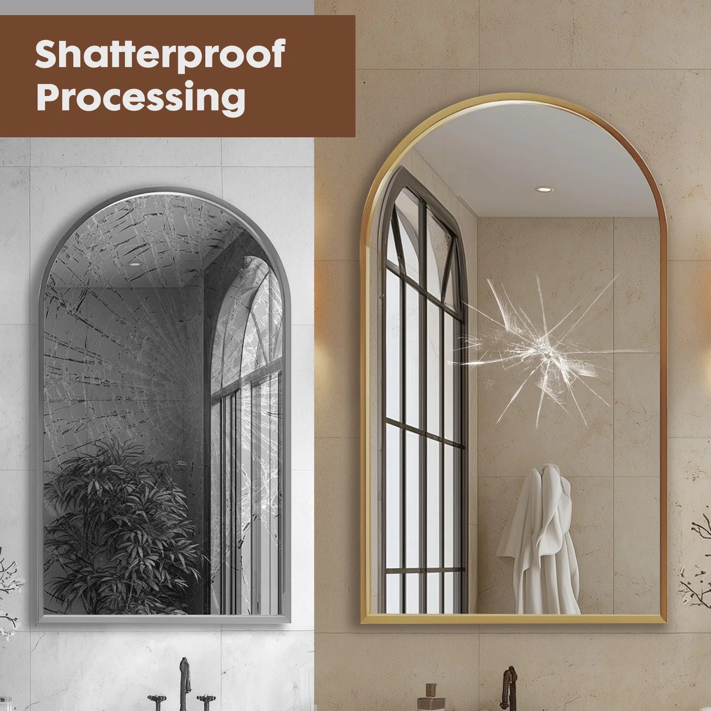 JHK Arched Metal Framed Bathroom Mirror for Wall Mounting Modern Decor