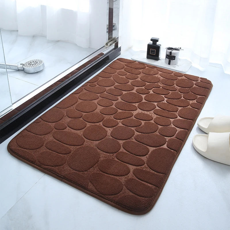 Cobblestone Embossed Non Slip Bath Mat Memory Foam
