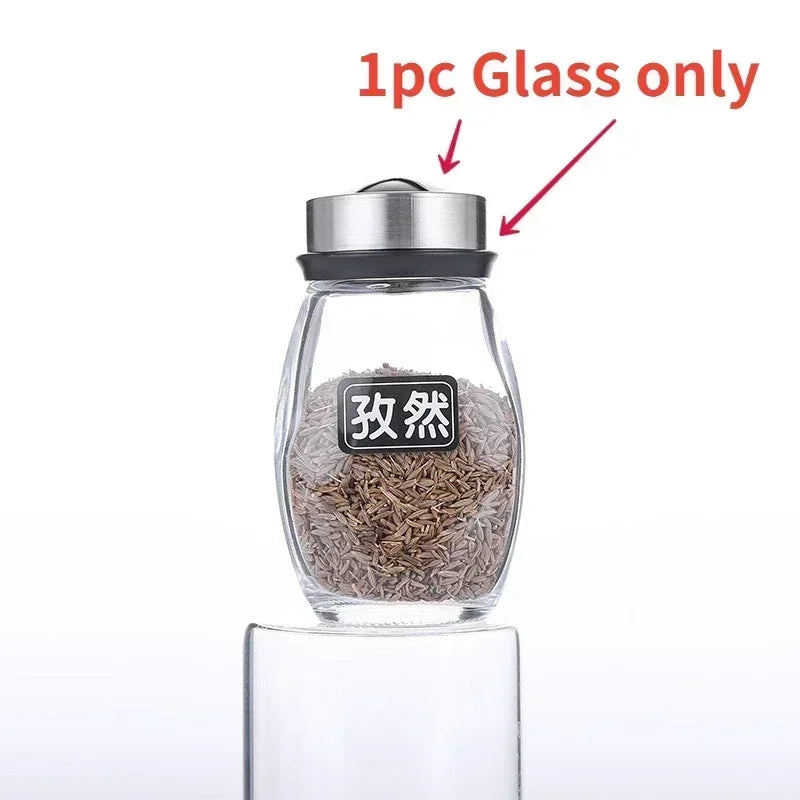 Glass Spice Jar Set With Rack For Seasoning And Storage