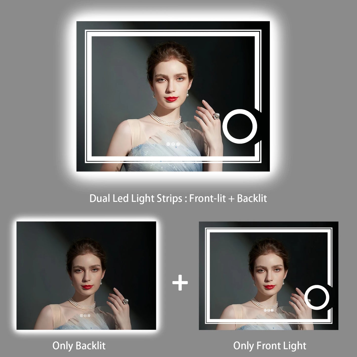 Wisfor LED Lighted Smart Bathroom Mirror 3X Magnifier Wall Mounted Anti Fog