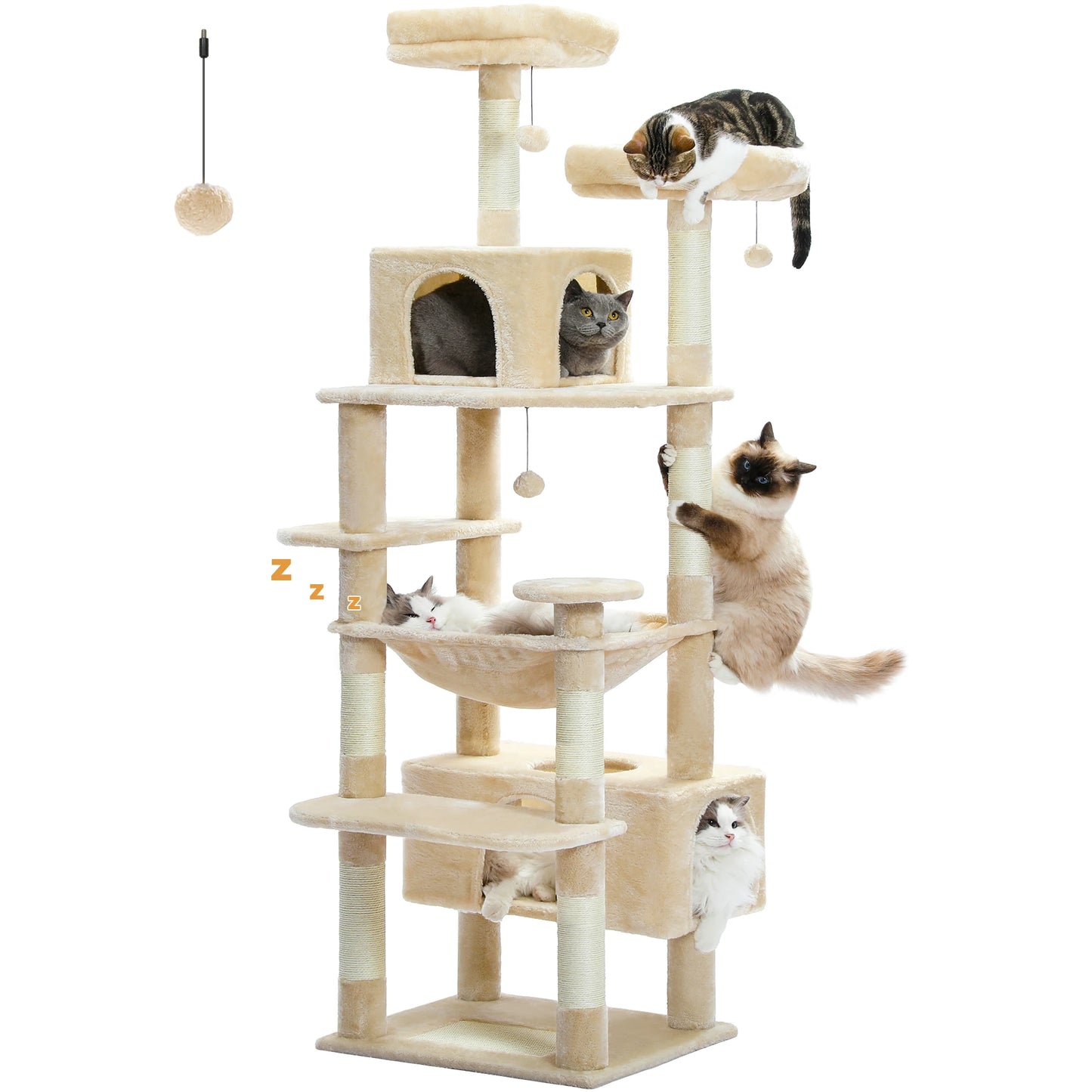 PEQULTI Multi Level Cat Tree Tower With Scratching Posts Hammock