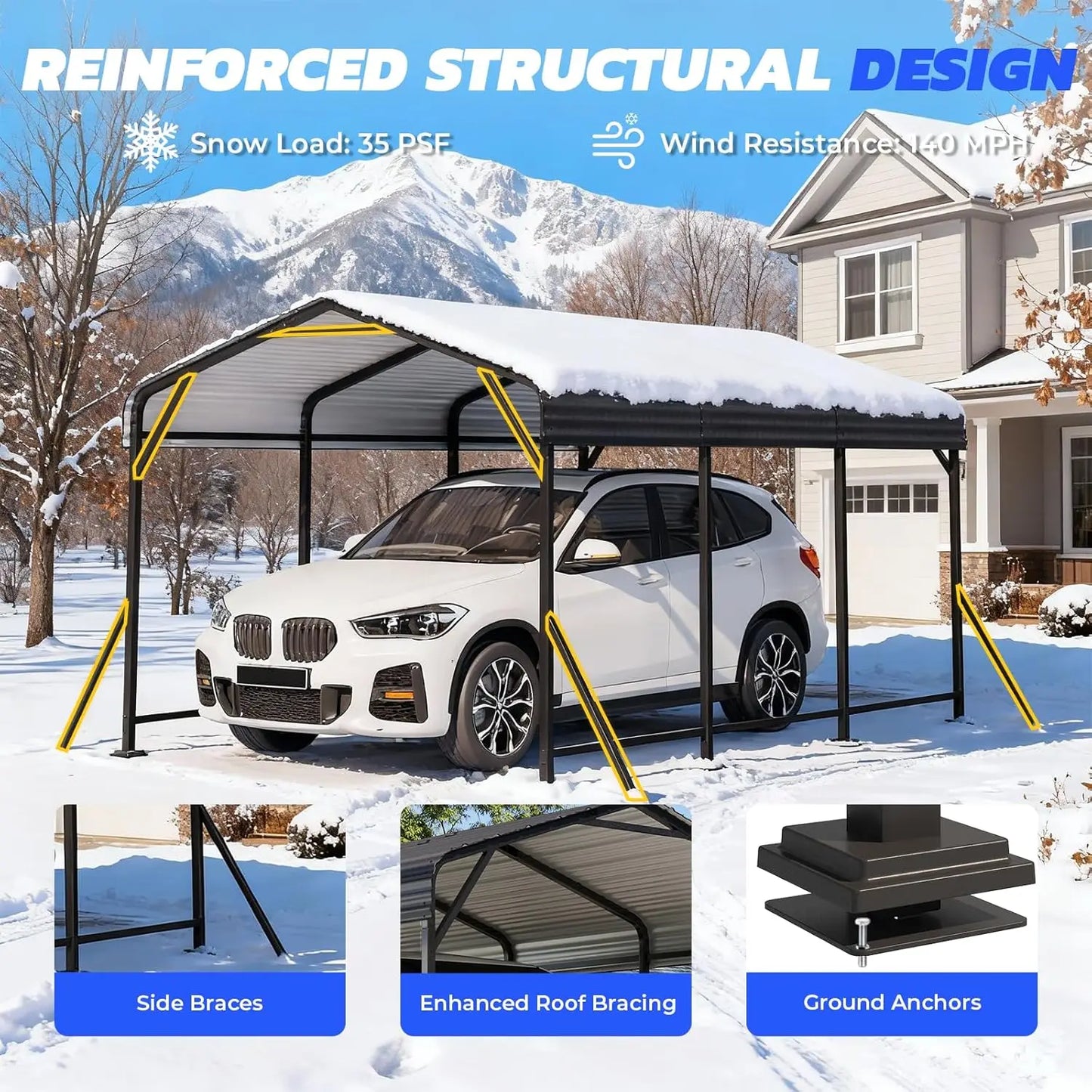 Heavy Duty Metal Carport With Galvanized Roof And Base