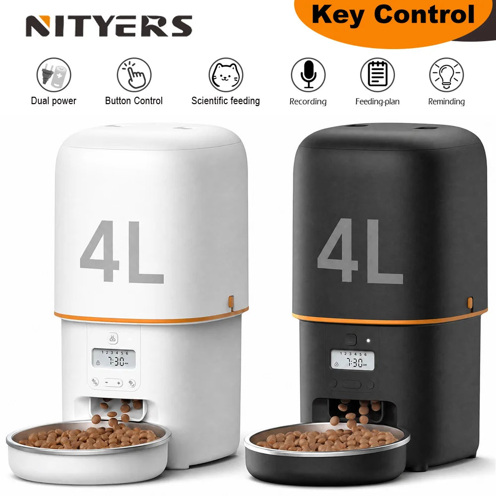Nityers 4L Automatic Cat Feeder With Key Control System