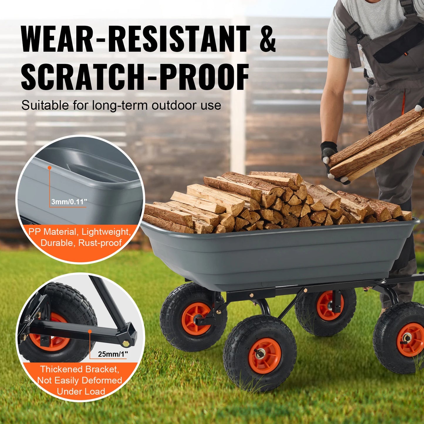 SucceBuy Poly Garden Dump Cart With Steel Frame Heavy Duty
