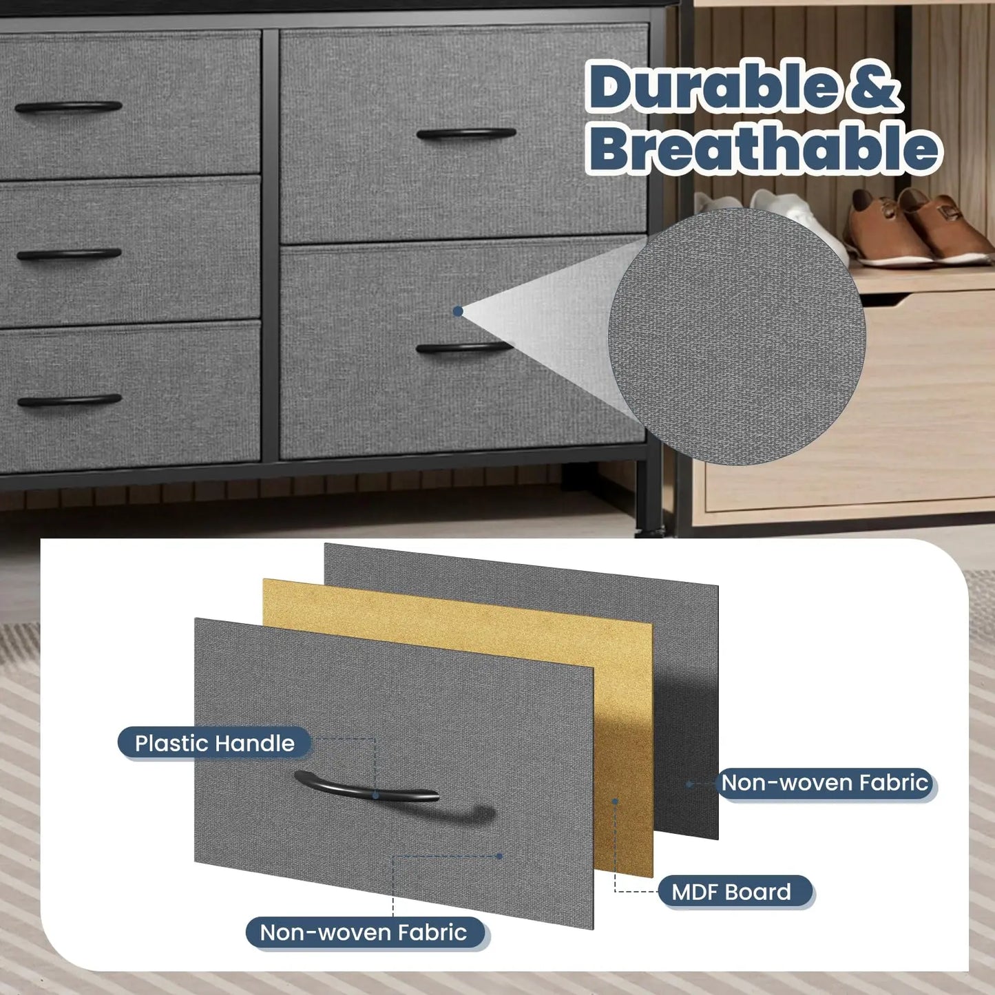 JHK Bedroom Dresser With Five Drawers And Metal Frame