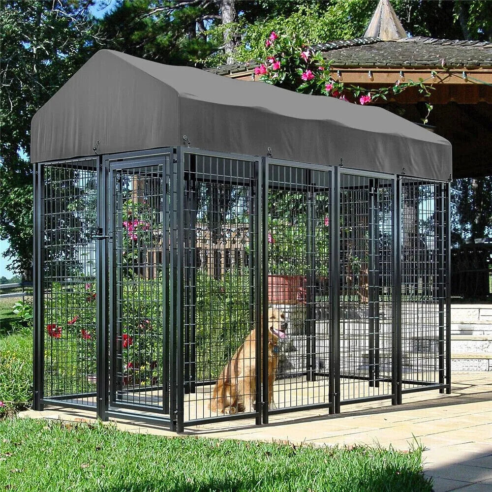 BORWART Heavy Duty Large Dog Kennel Welded Metal Playpen With Roof Cover