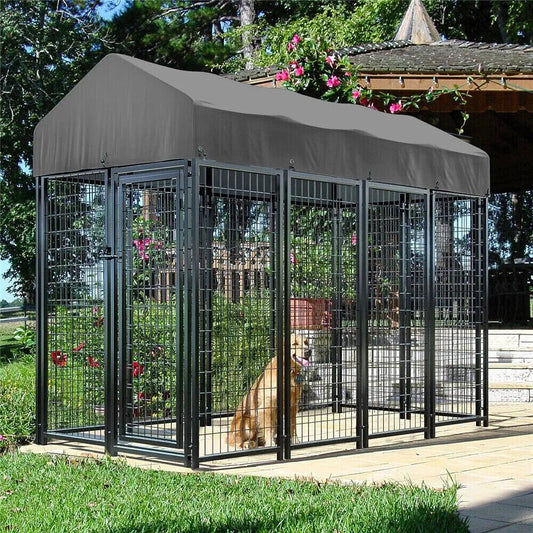BORWART Heavy Duty Large Dog Kennel Welded Metal Playpen With Roof Cover