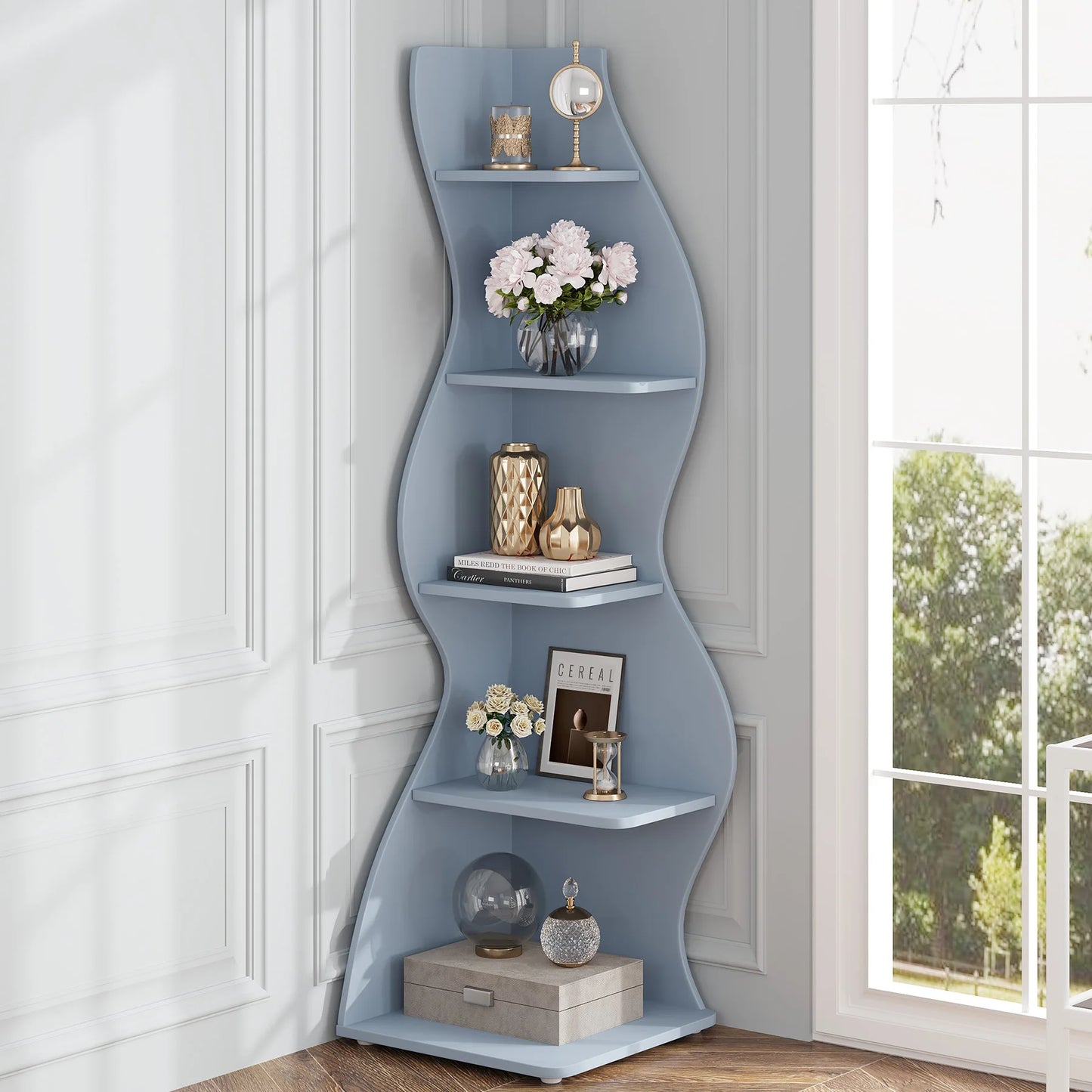 Tribesigns Five Tier Corner Shelf Wall Mounted Bookcase
