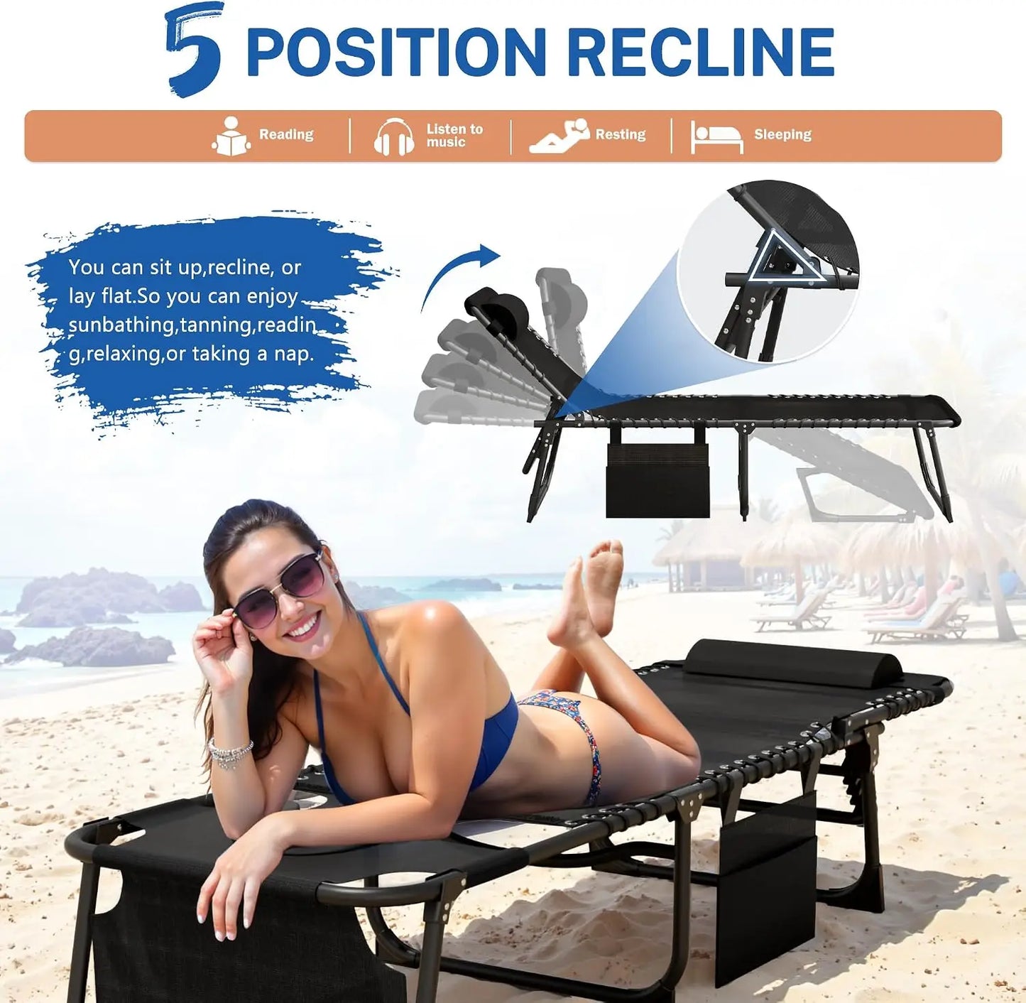 Outdoor Folding Lounge Chair With Face Hole For Pool Patio