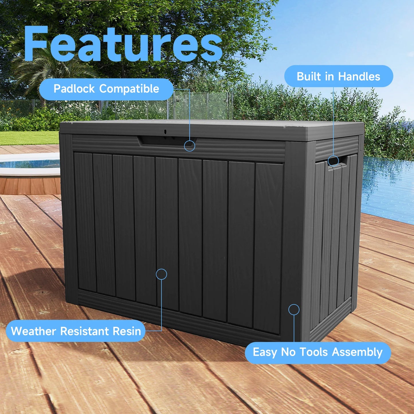 Waterproof Outdoor Storage Box Lockable Deck Box For Patio Furniture