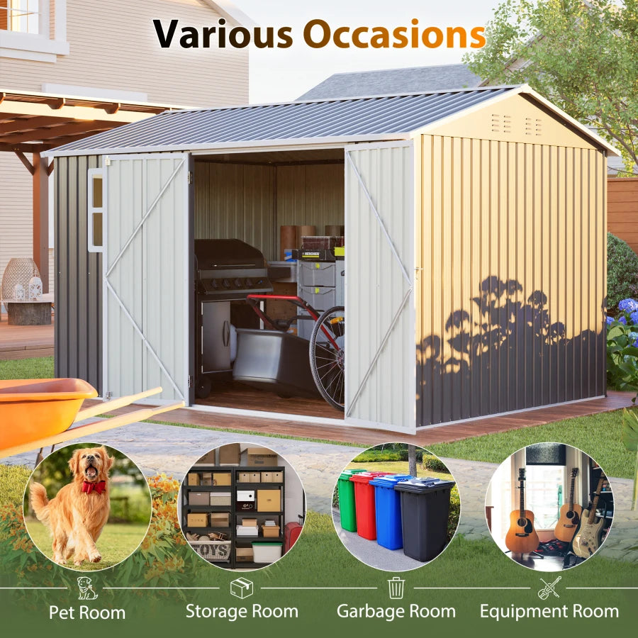 Oversized Steel Storage Shed With Window And Lockable Doors