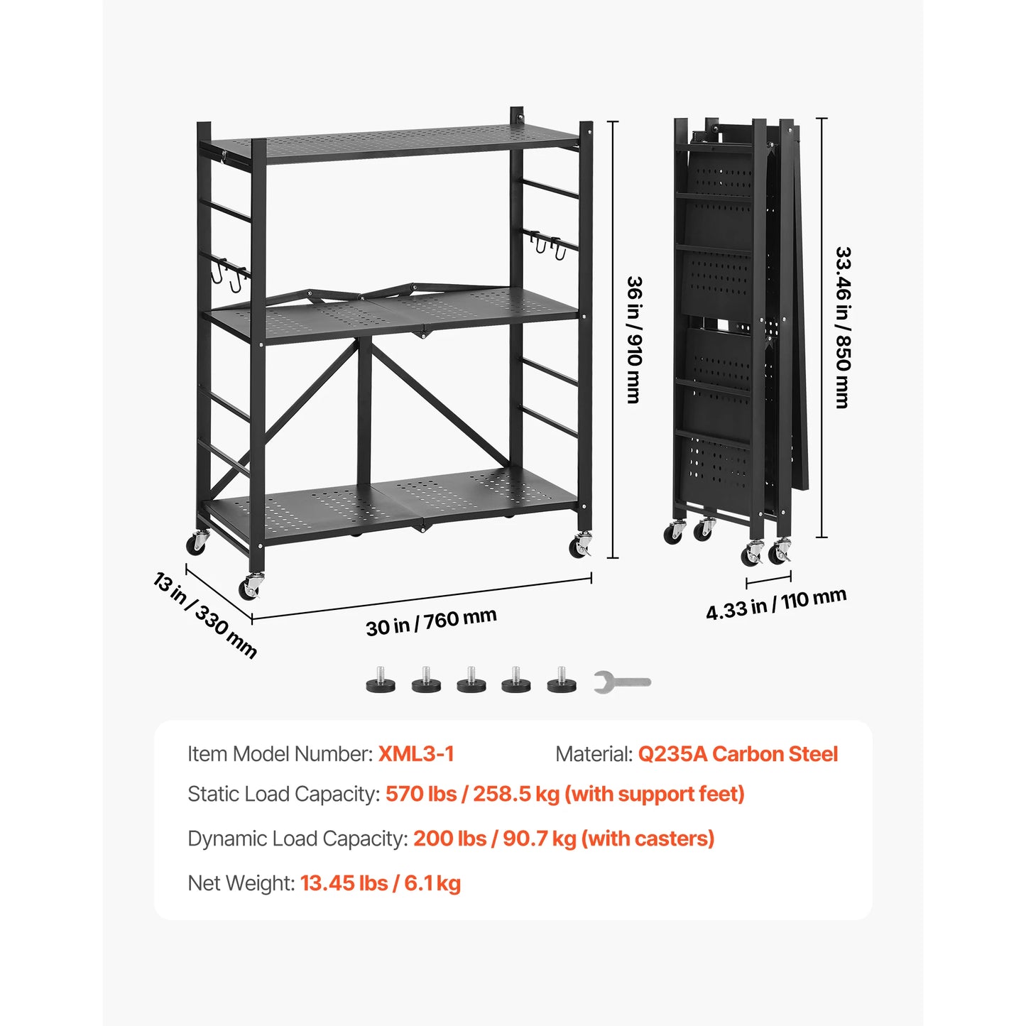 SucceBuy 6 Tier Foldable Storage Shelf With Wheels For Garage