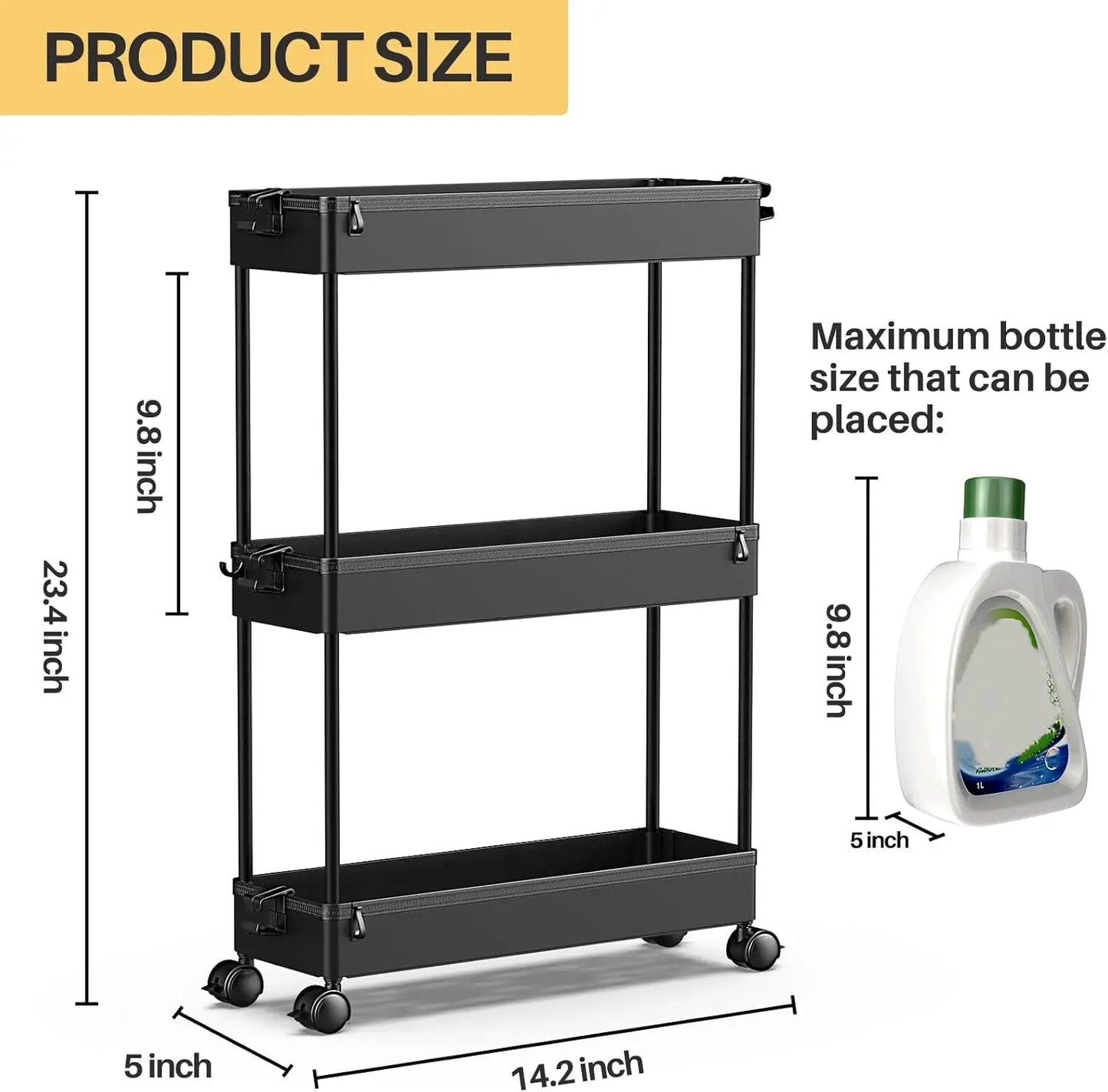 NBVCX Slim 3-Tier Rolling Storage Cart For Narrow Spaces