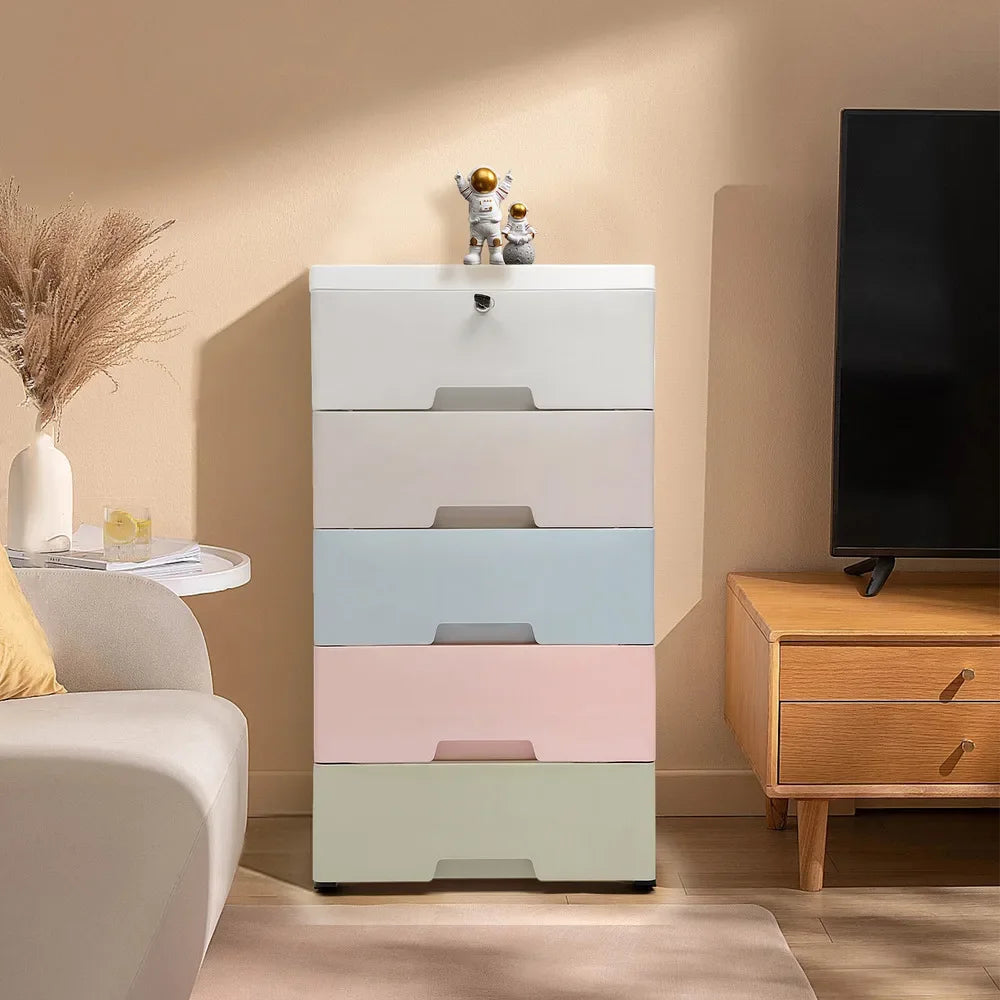 Bymaocar Dust-Proof 5-Drawer Plastic Storage Cabinet With Lockable Wheels