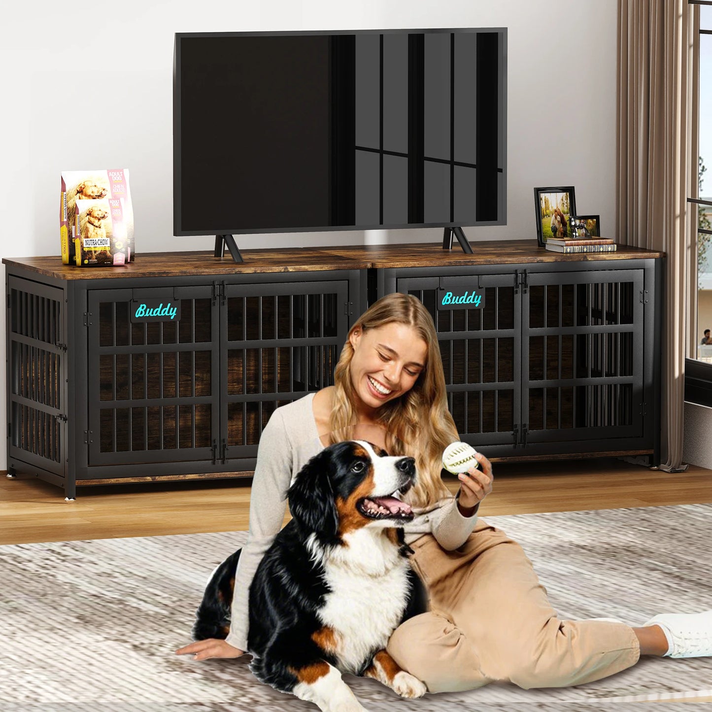 Casters Dog Crate Furniture Heavy Duty Kennel for Indoor Use