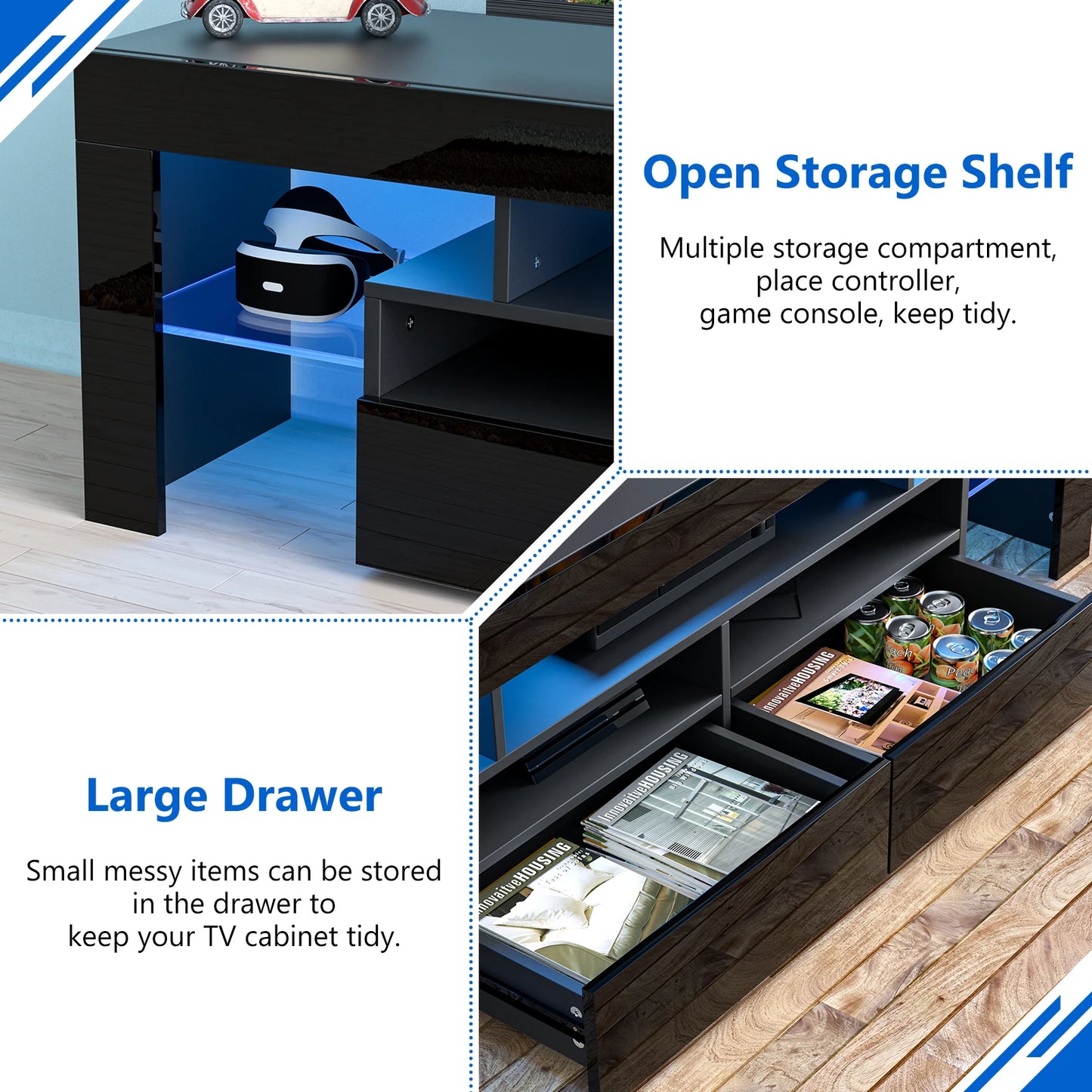 QiaoShiRen LED TV Stand With Storage Drawers High Gloss Cabinet