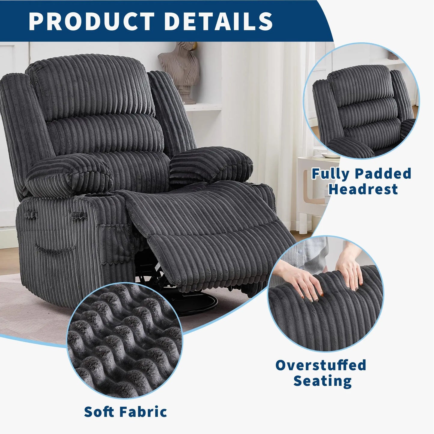 HiMISS 360° Swivel Rocking Glider Chair With Cup Holder