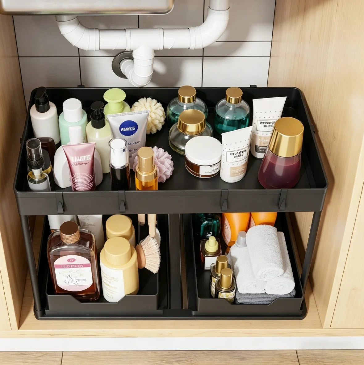 NBVCX Under Sink Organizer 2 Tier Pull Out Storage Pack