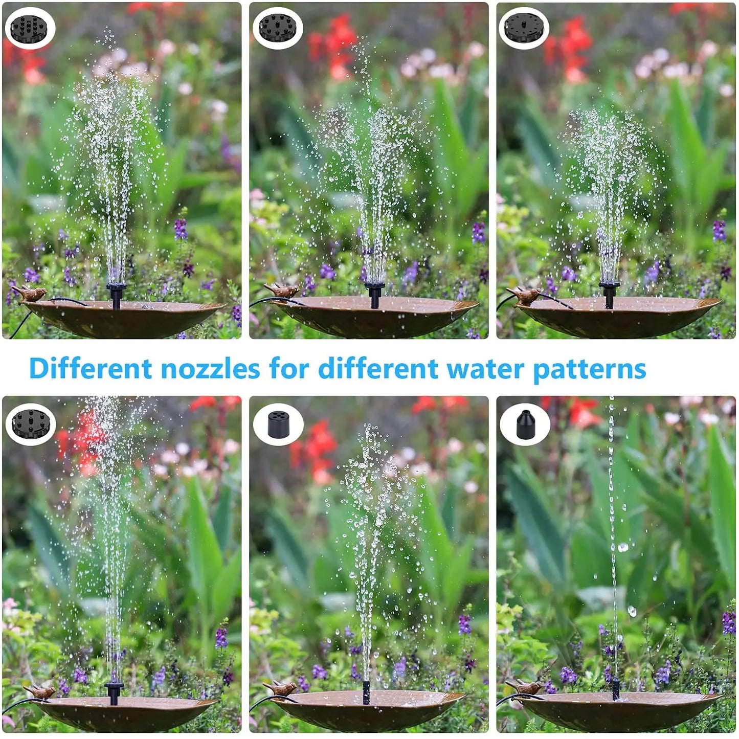 Solar Fountain Pump Kit For Pond With 6 Nozzles Outdoor