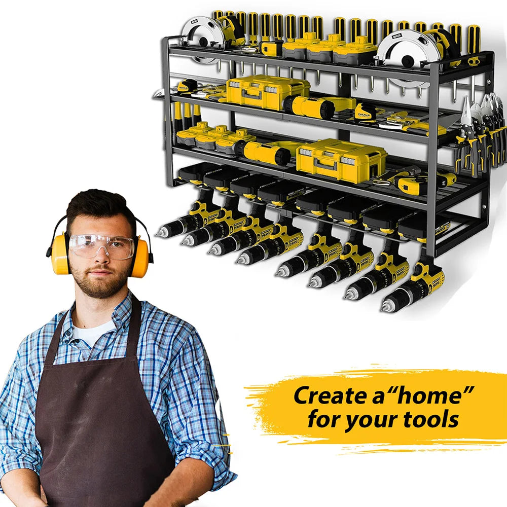 Power Tool Storage Rack Four Tier Wall Mount Organizer