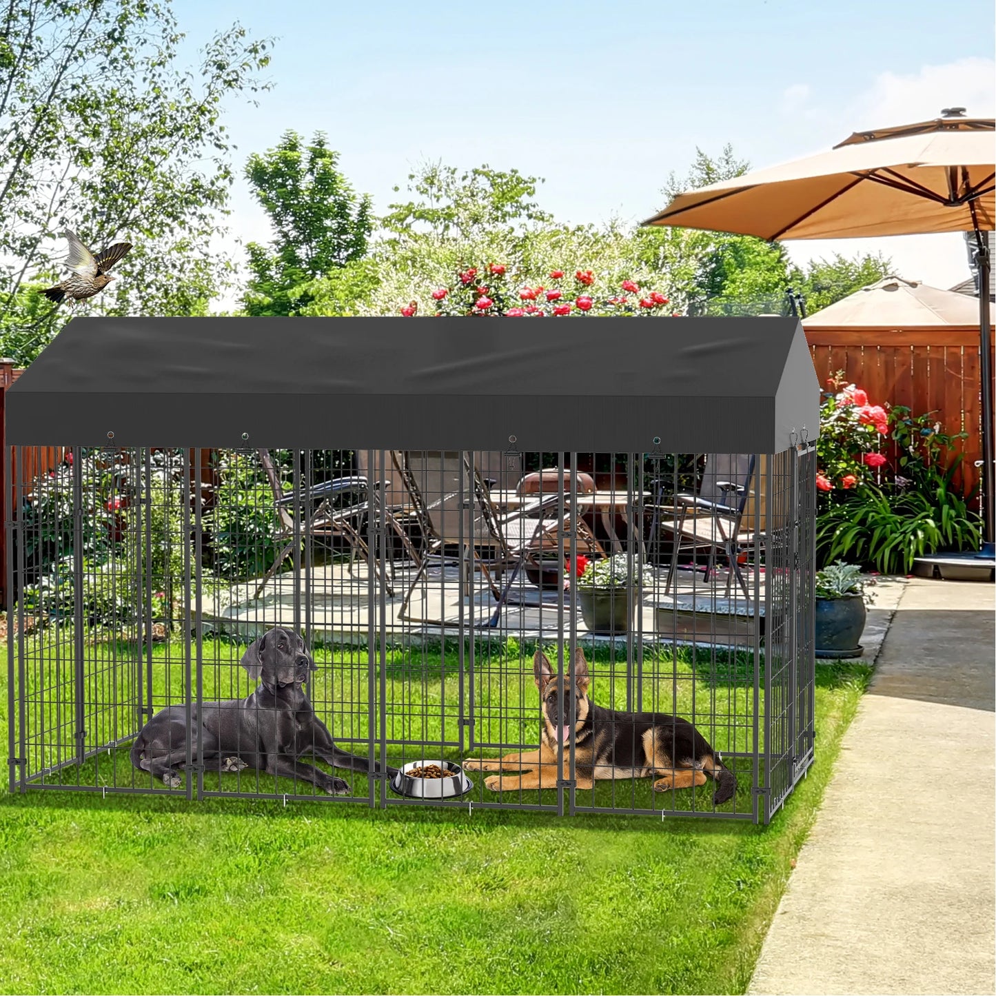 BINGOPAW Large Outdoor Dog Kennel With Welded Wire Canopy