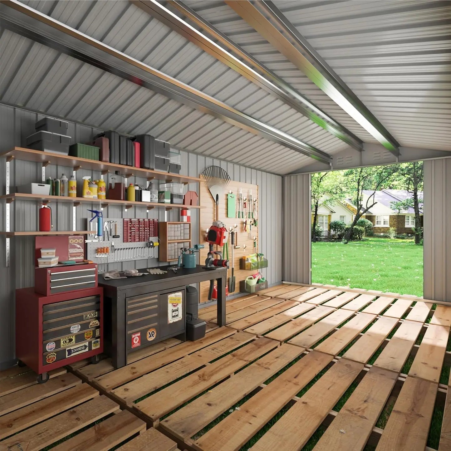 VIWAT Outdoor Metal Storage Shed With Lockable Door Heavy Duty